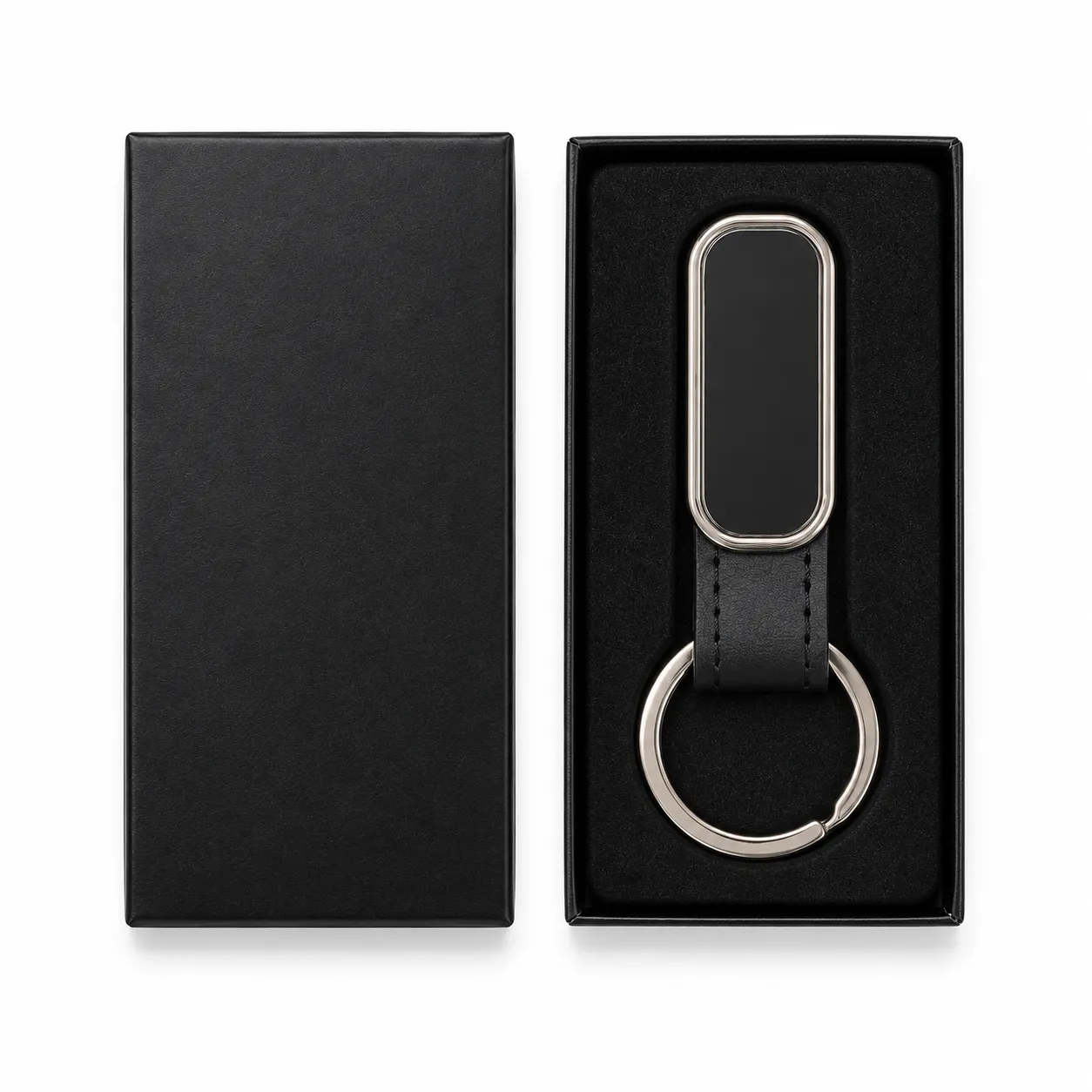 Silver Tag Leather Strap Keychain