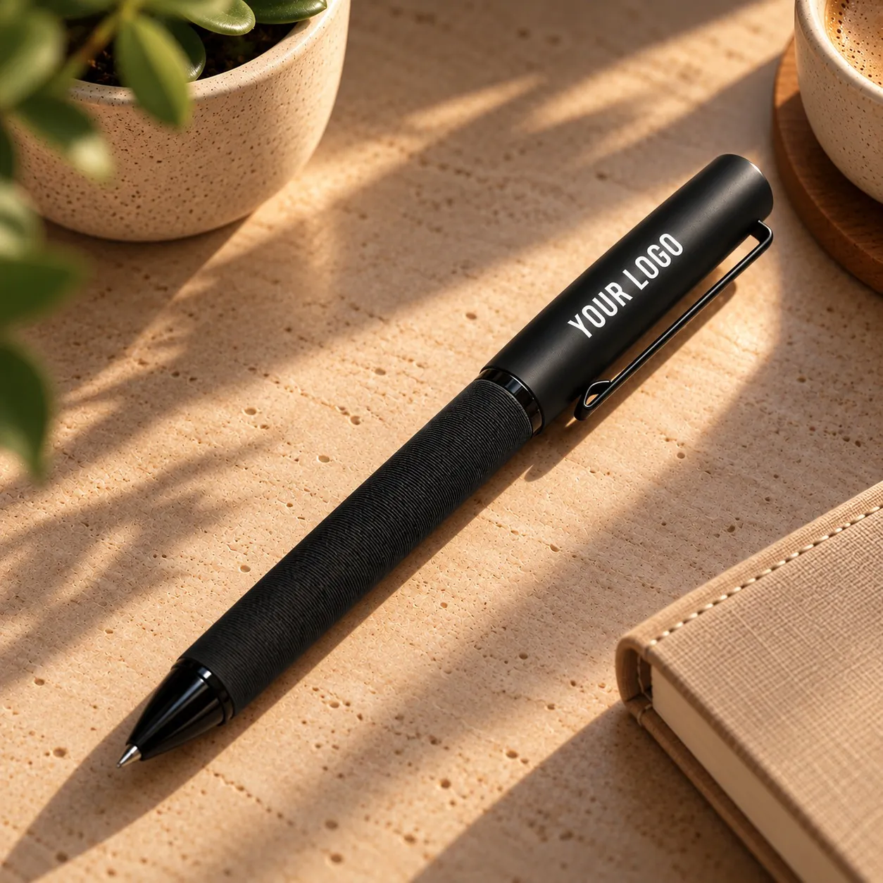 Black metal pen with fabric textured barrel – 11612BK