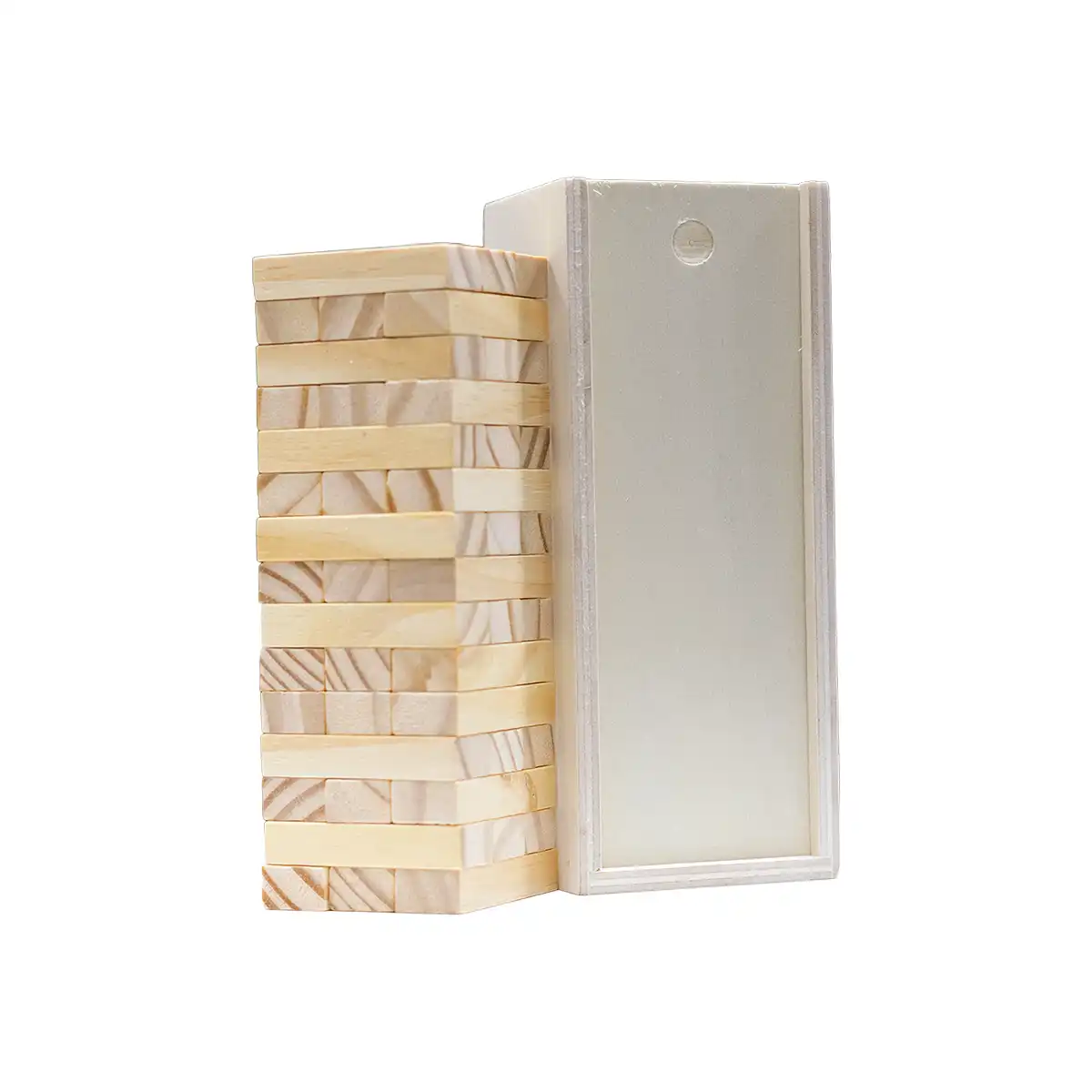 Classic wooden puzzle stacking game with sliding wooden box
