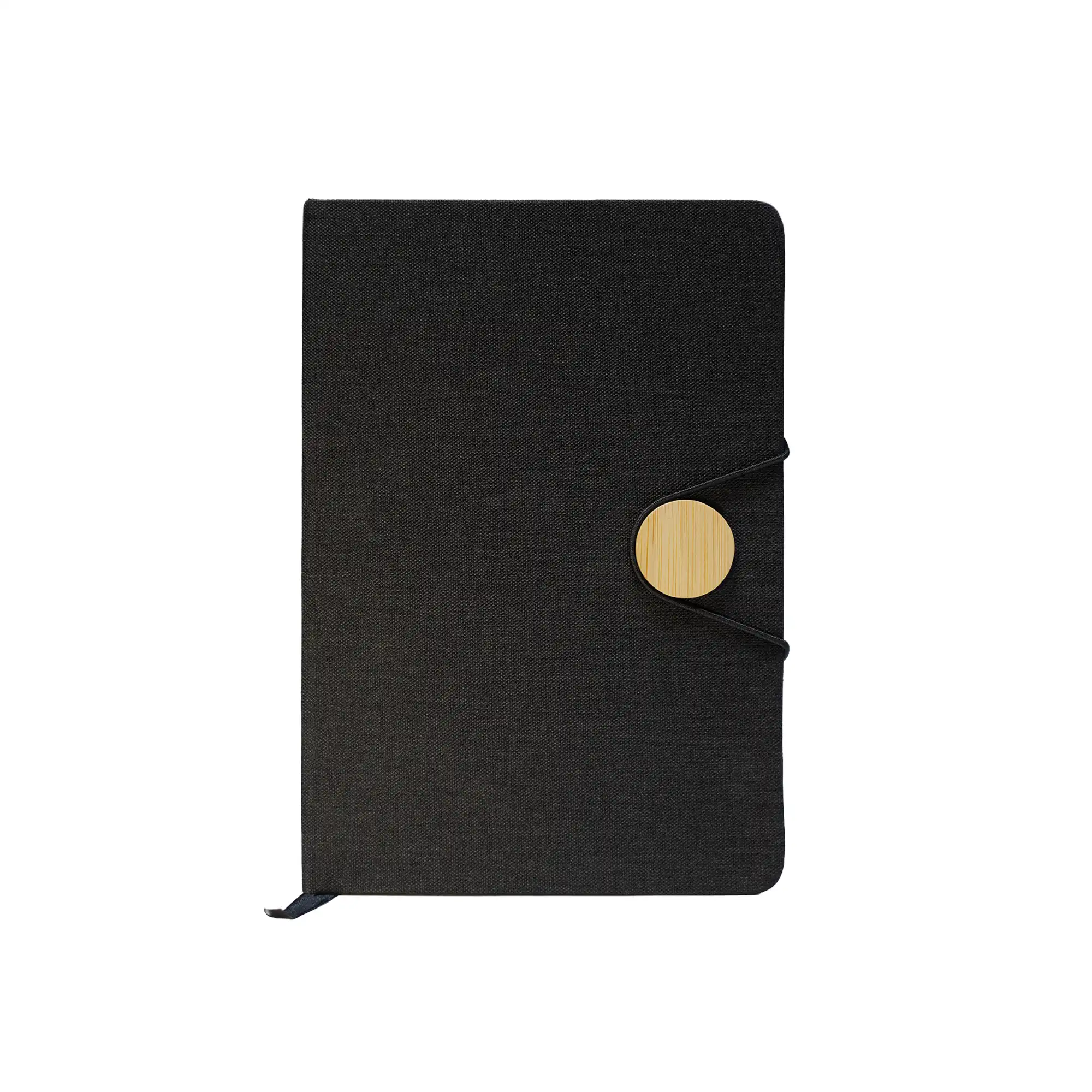 RPET + Bamboo Button Notebook – Dual-Tone Executive Journal Black