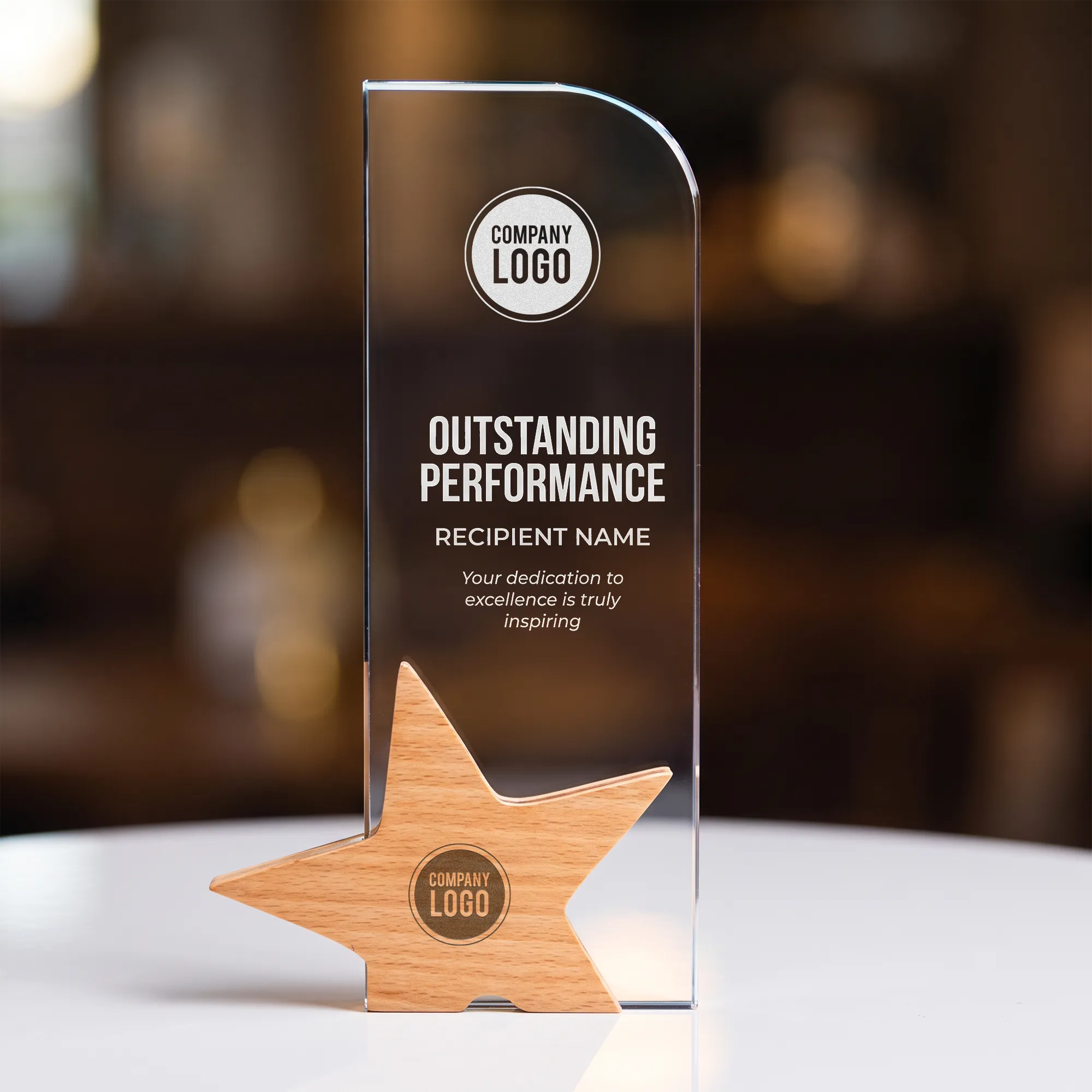 Crystal Award With Wooden Star Base 