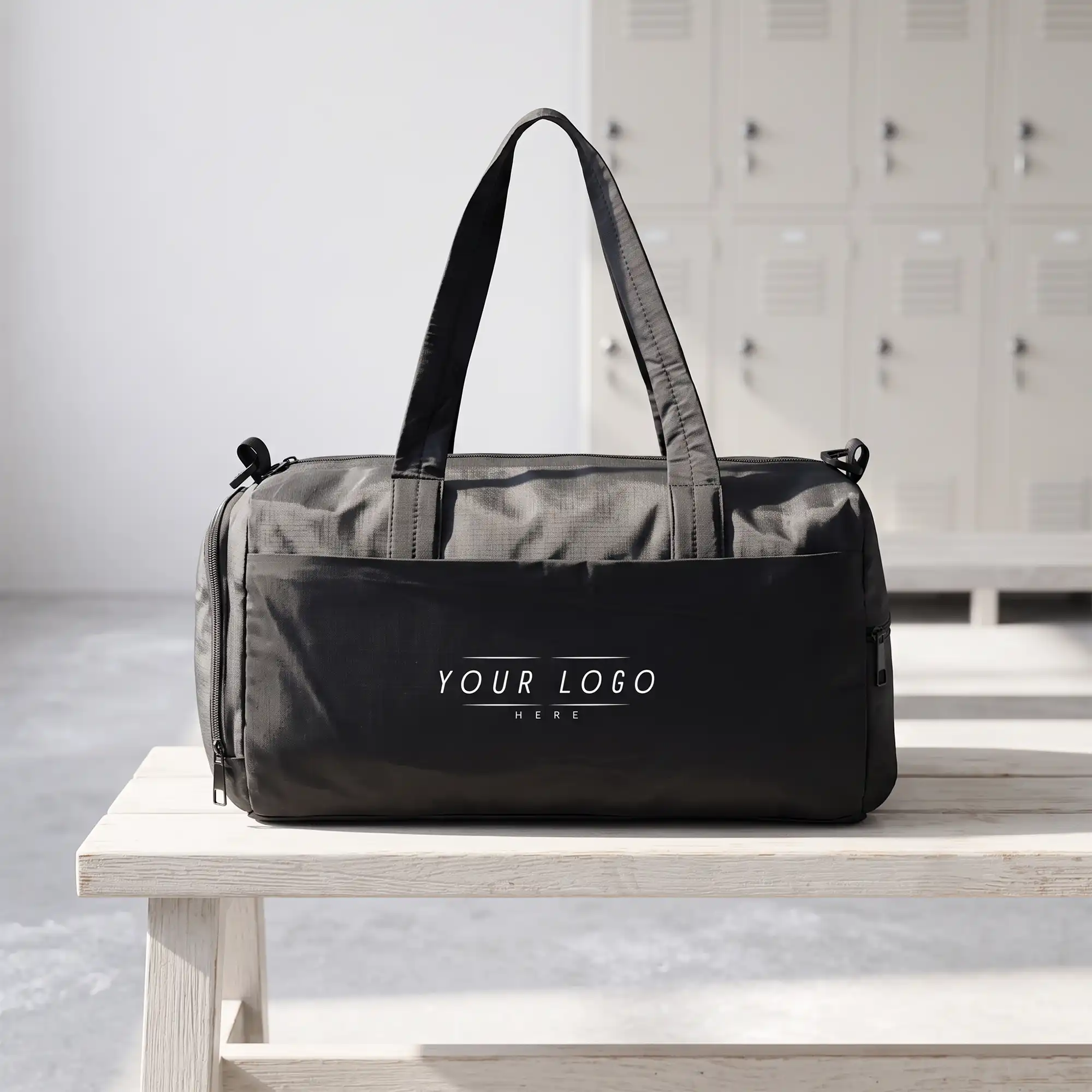 Black executive duffle bag with shoulder strap and spacious compartments for travel