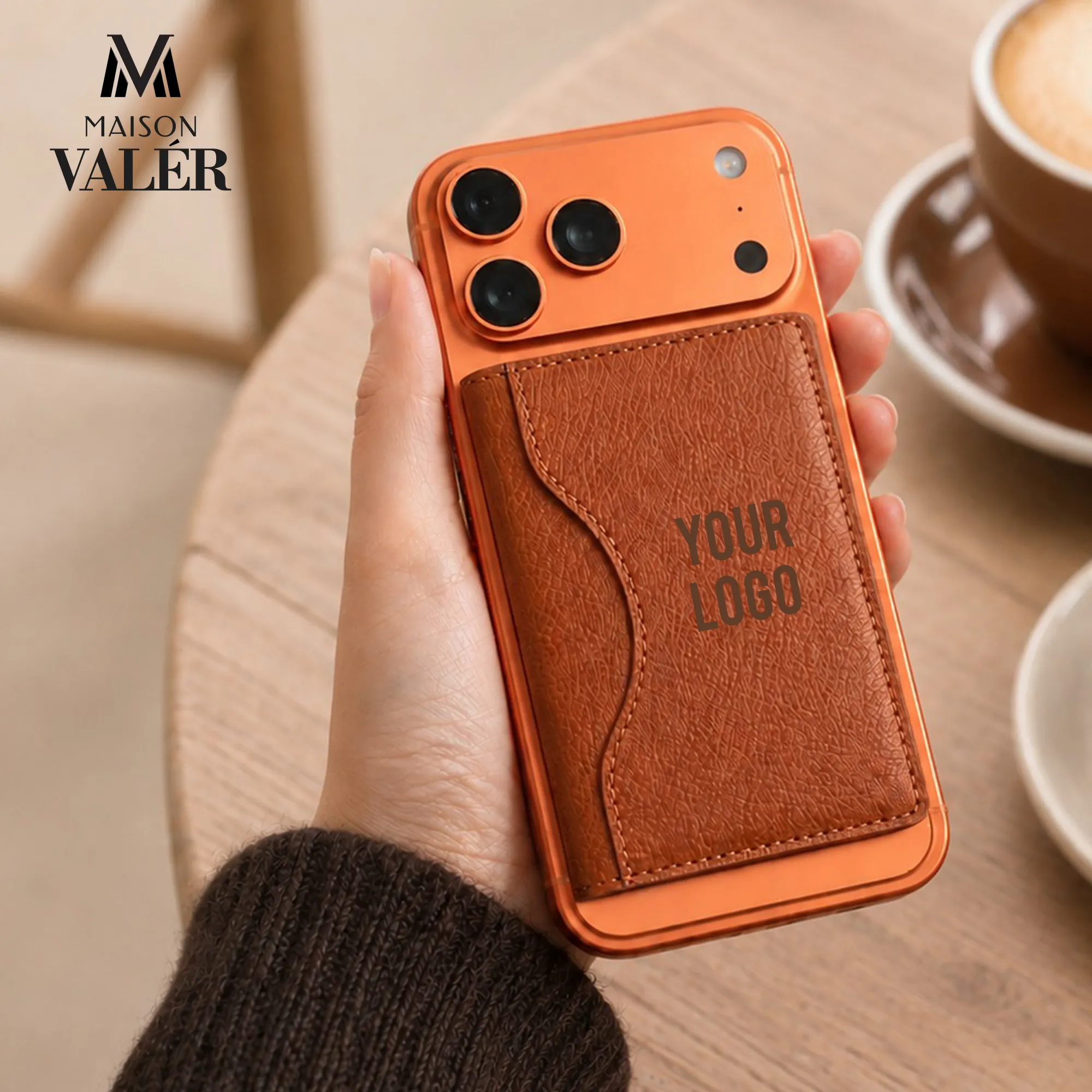 The Minimalist leather MagSafe card holder phone wallet custom logo corporate gift UAE