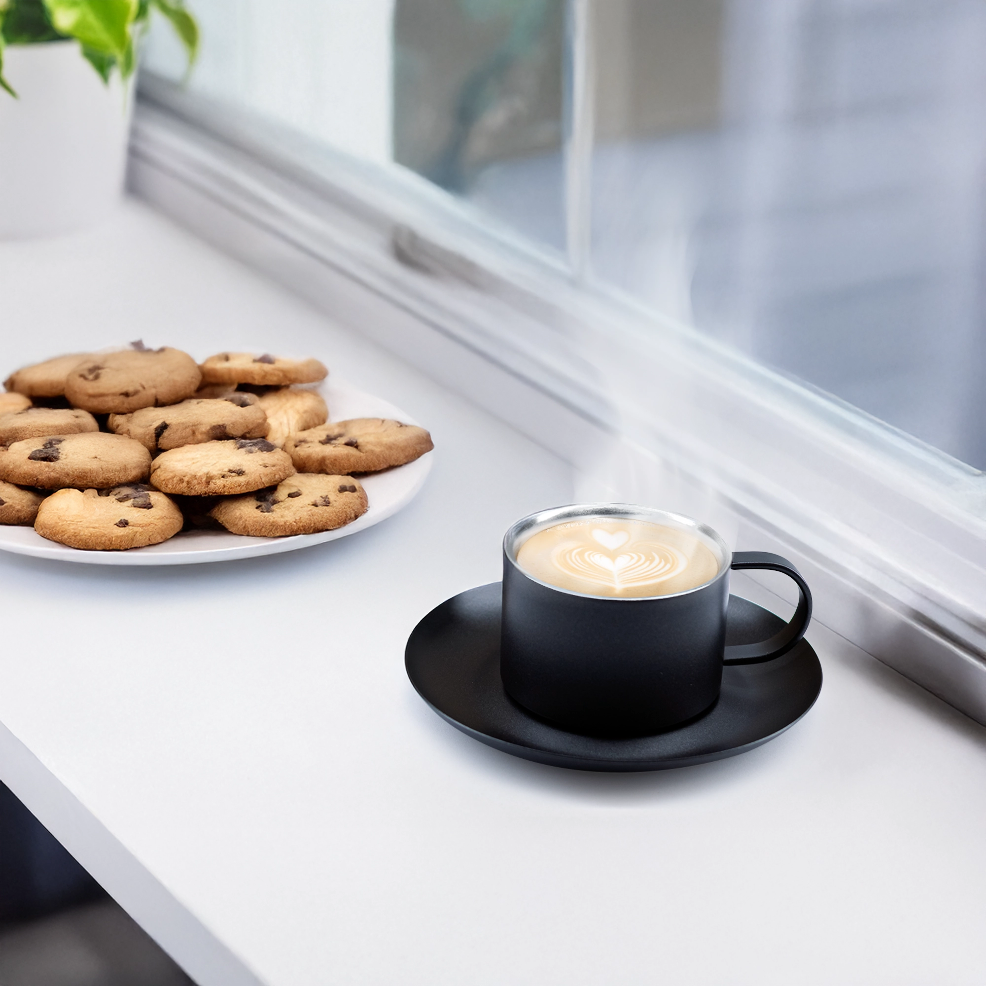 Black Coated Stainless Steel Cup & Saucer Set – 80ml