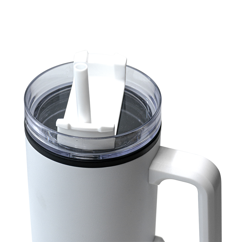 White Tumbler with Straw and Handle