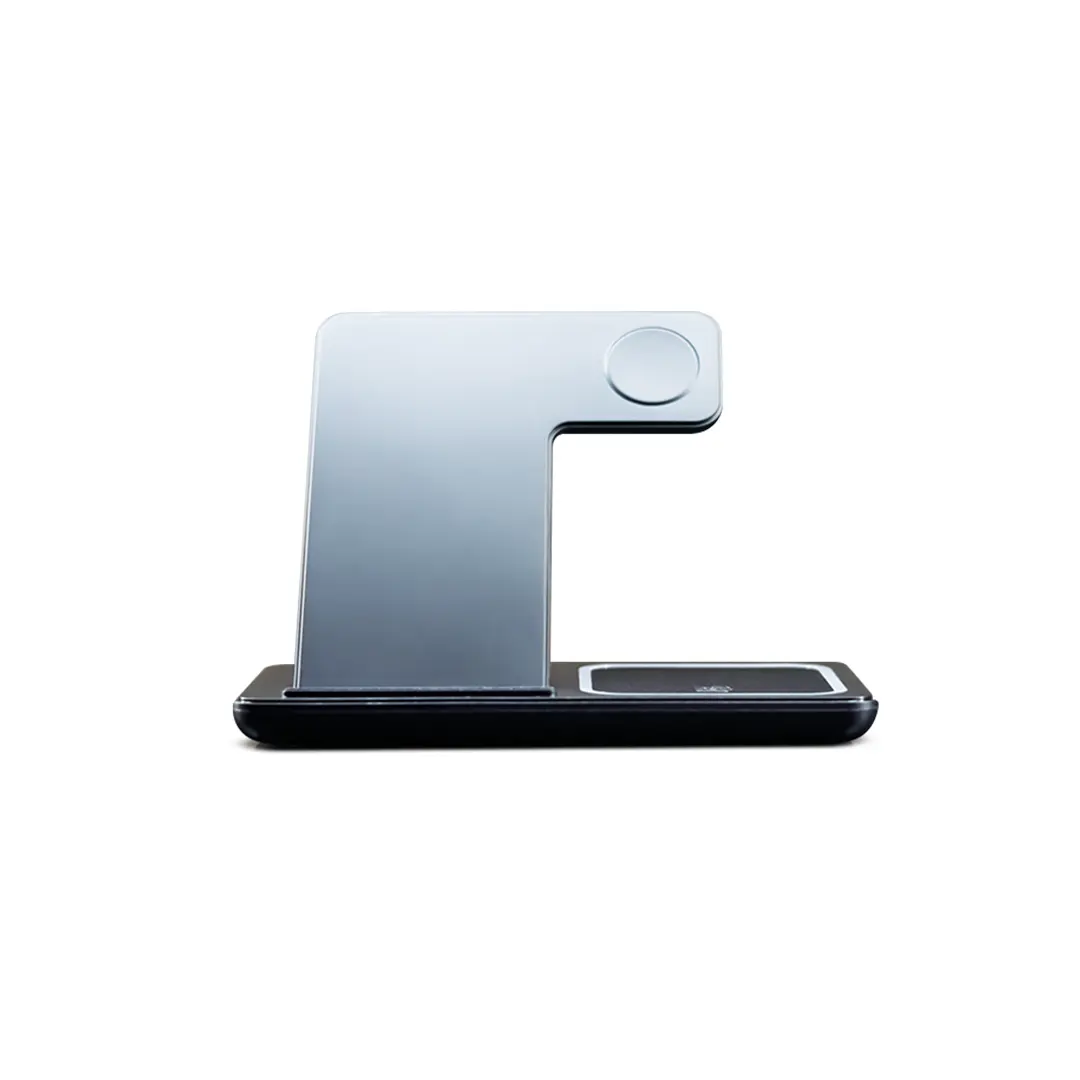 3-in-1 Wireless Charging Station with LightUp Logo - Black Foldable Design