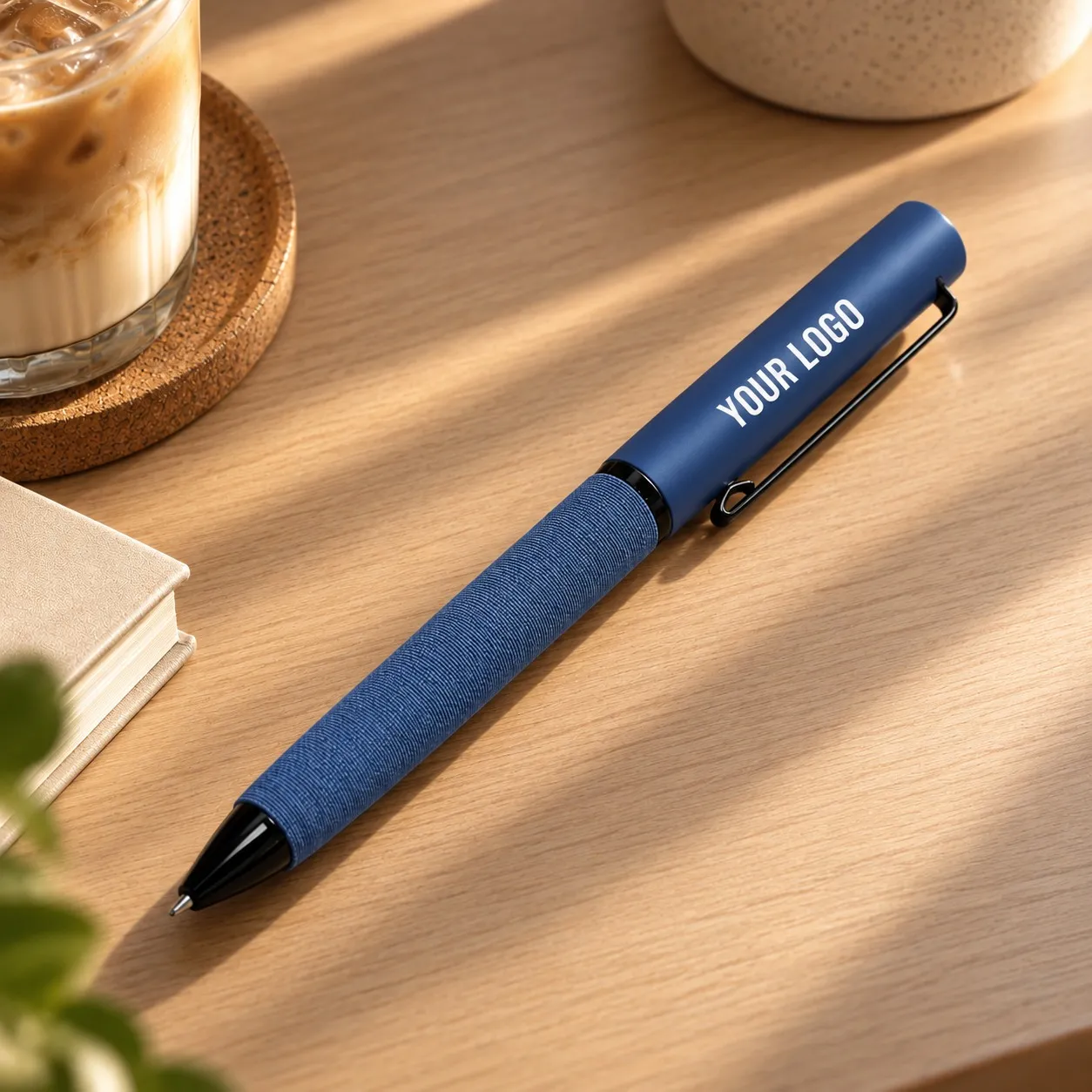 Blue metal pen with fabric feel barrel – 11612BL