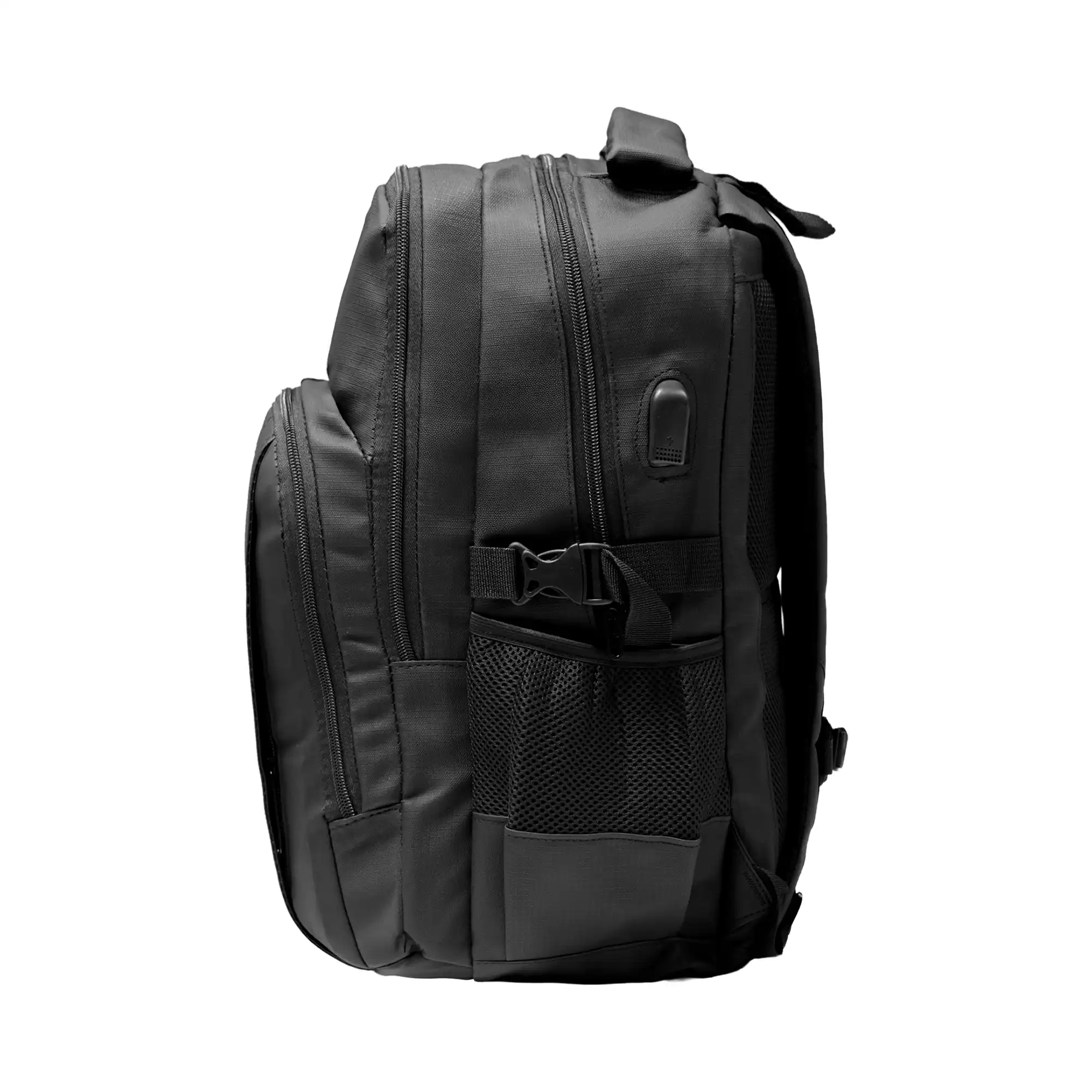 Black laptop backpack with USB charging port and professional design