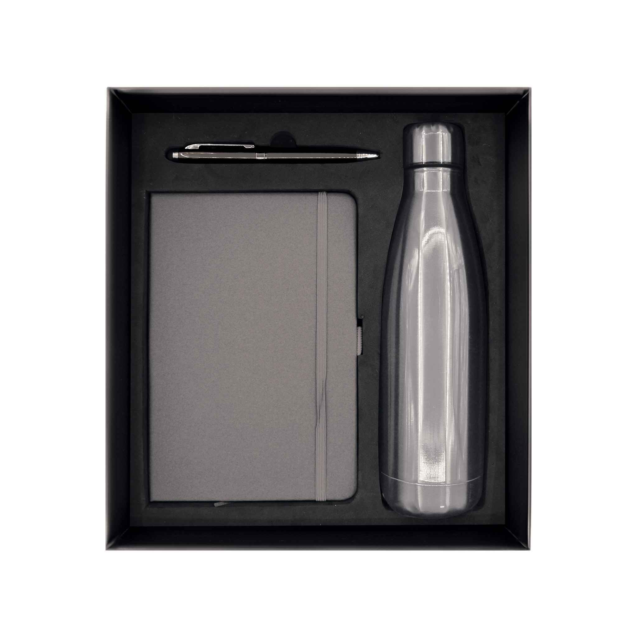 Promotional Giftset with Gray Notebook pen and Bottle