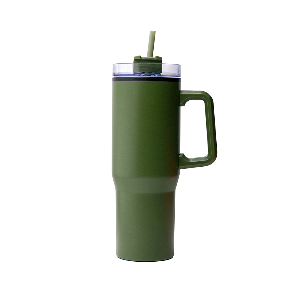 Green Tumbler with Straw and Handle