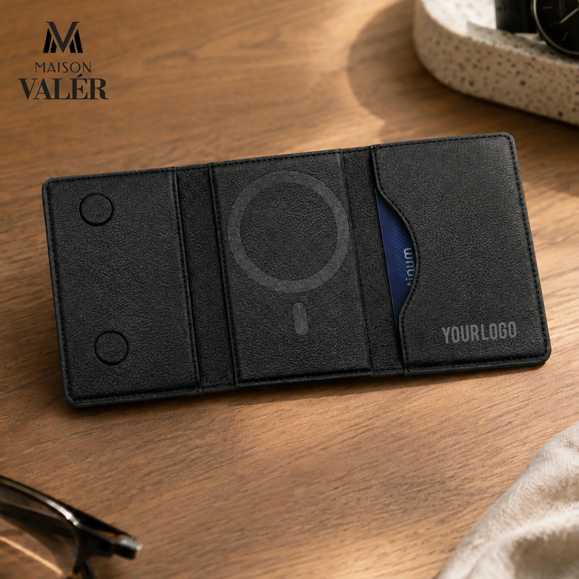The Minimalist leather MagSafe card holder phone wallet custom logo corporate gift UAE