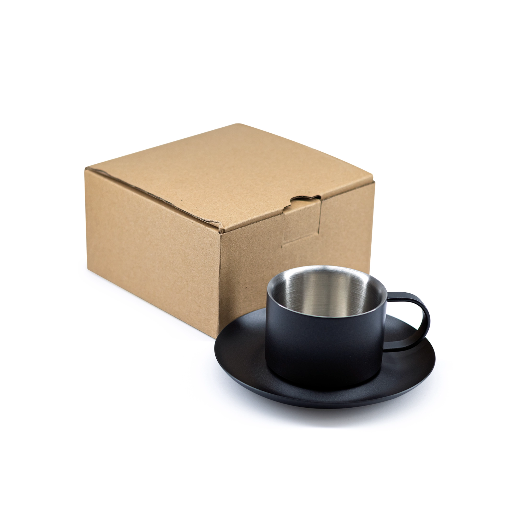 Black Coated Stainless Steel Cup & Saucer Set – 80ml