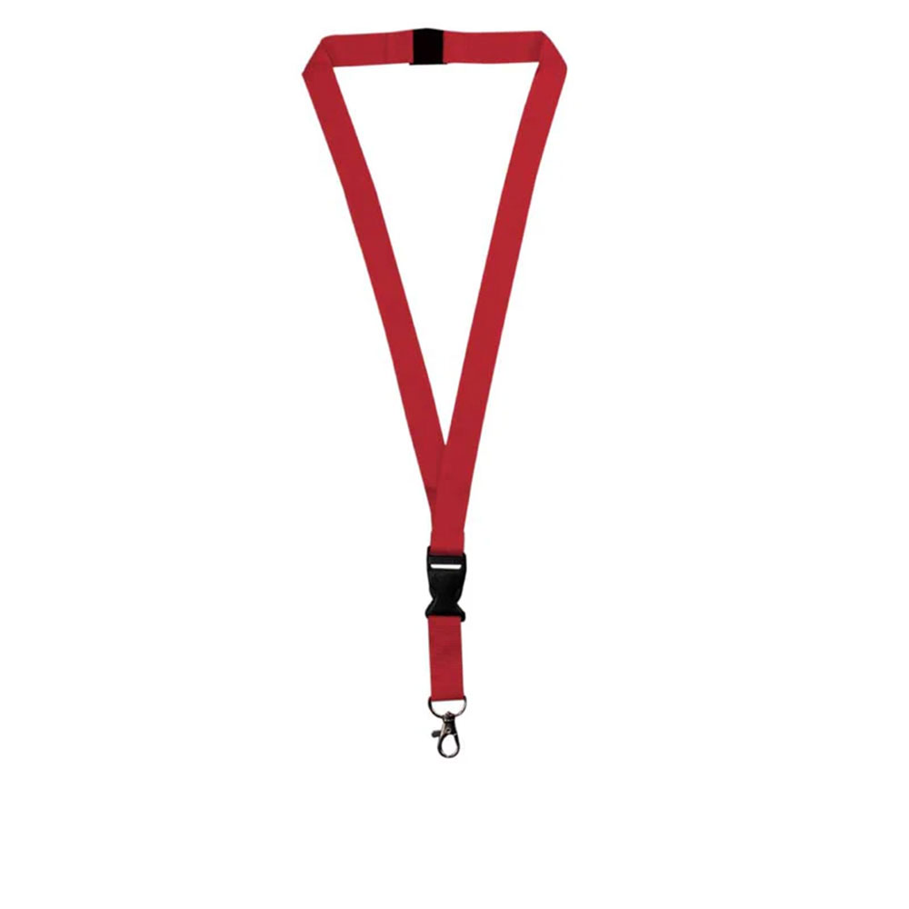 Lanyard With Buckle Metal Hook And Safety Clip Red