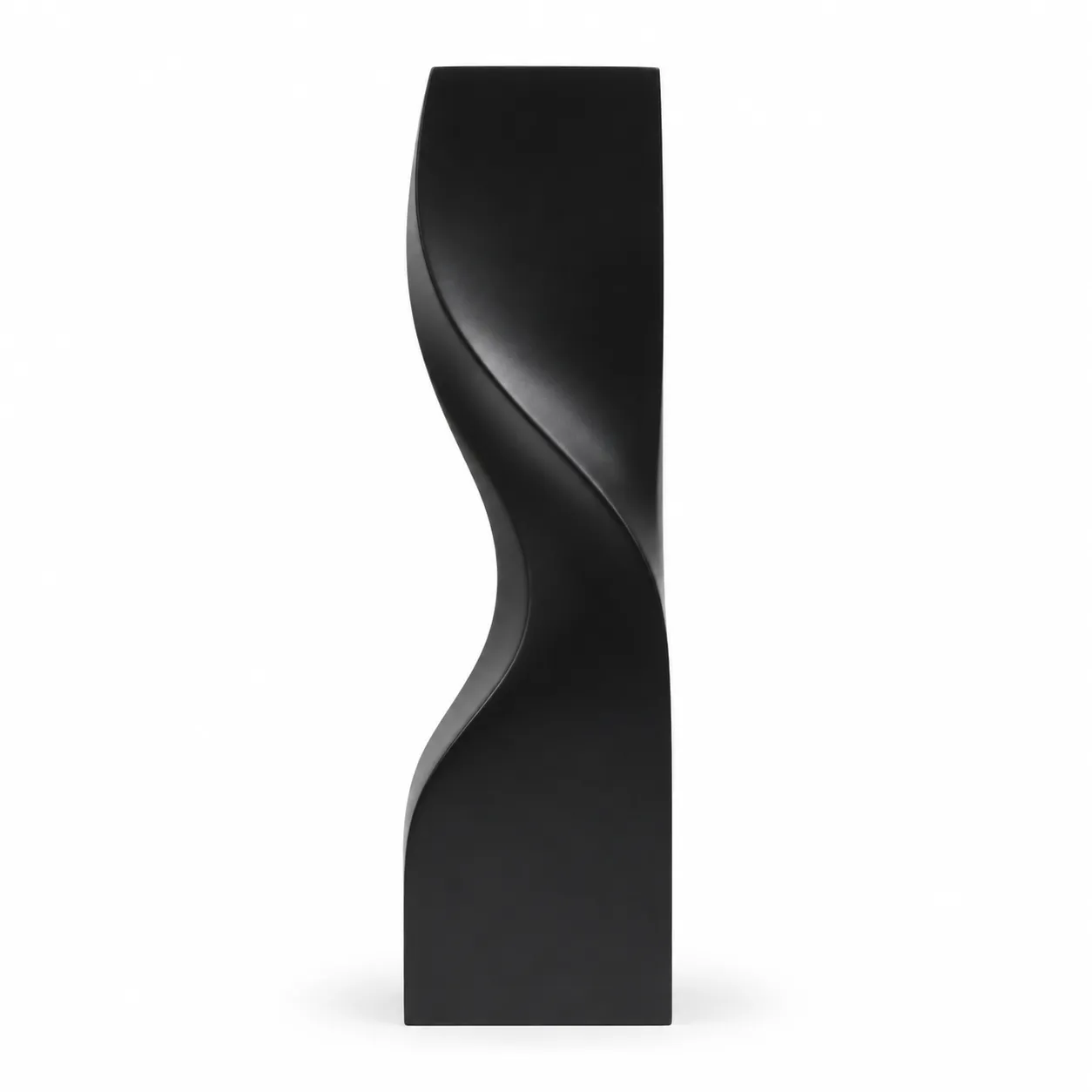 Matte black twisted crystal award, tall sculptural column shape