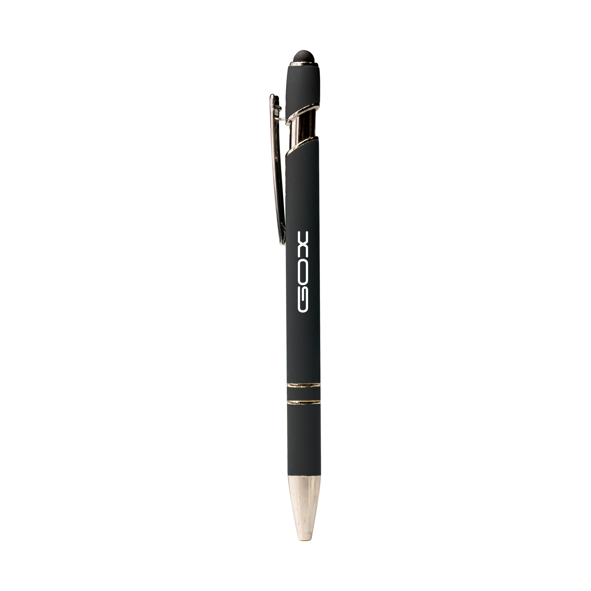 Metal Pen With Silver Ring And Stylus Black