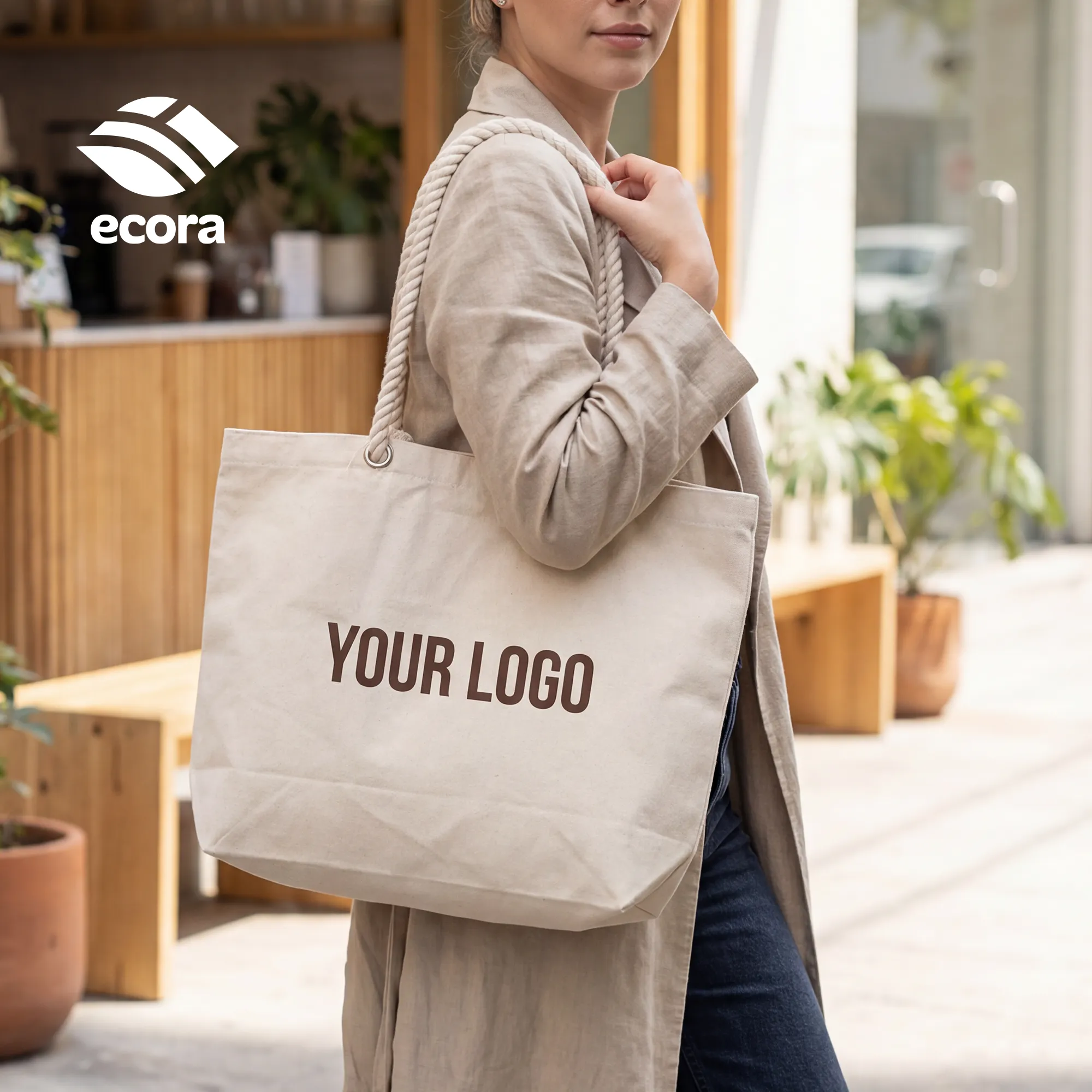 Seyist oversized canvas beach bag in natural with twisted rope handles