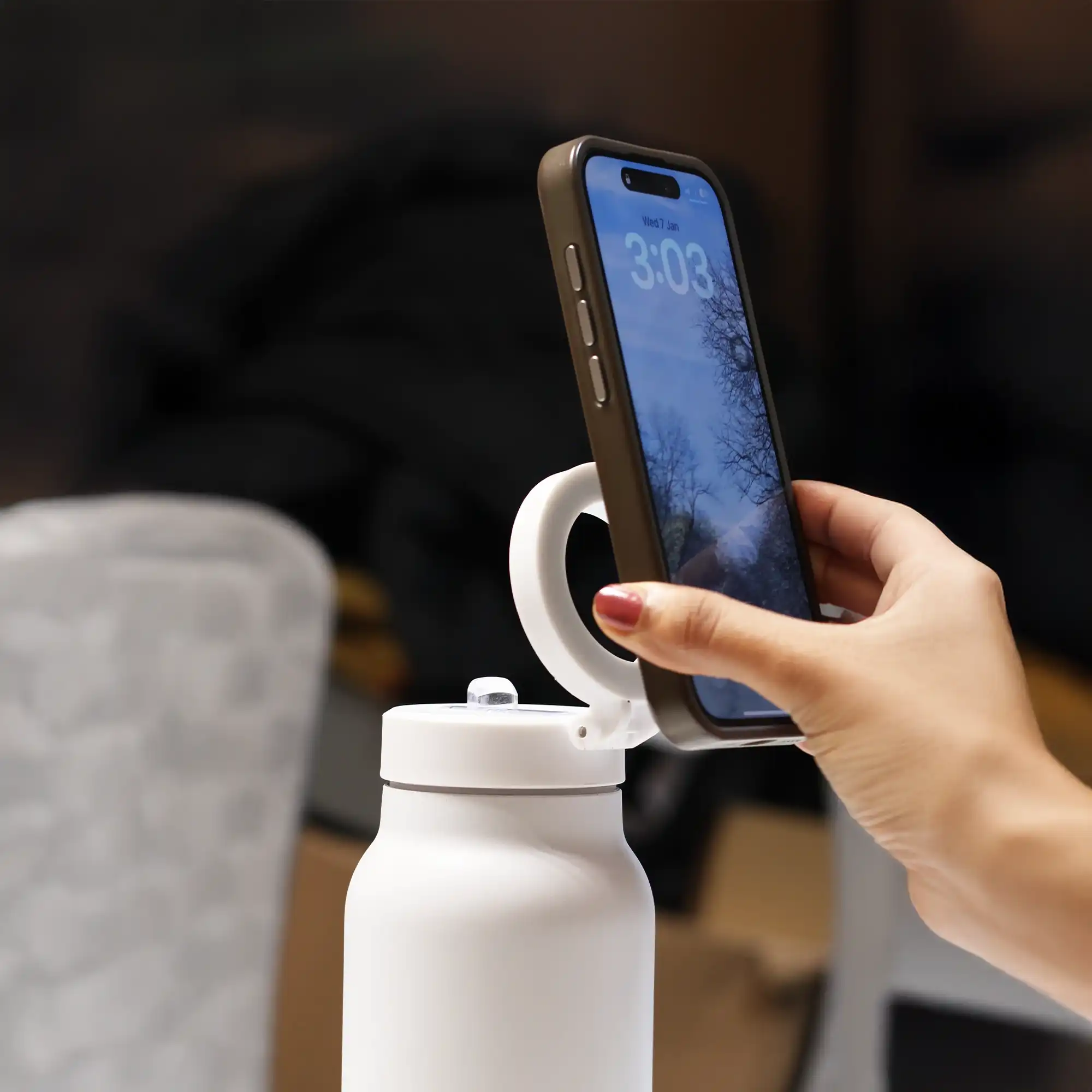 Magnetic insulated water bottle with phone holder in multiple colors