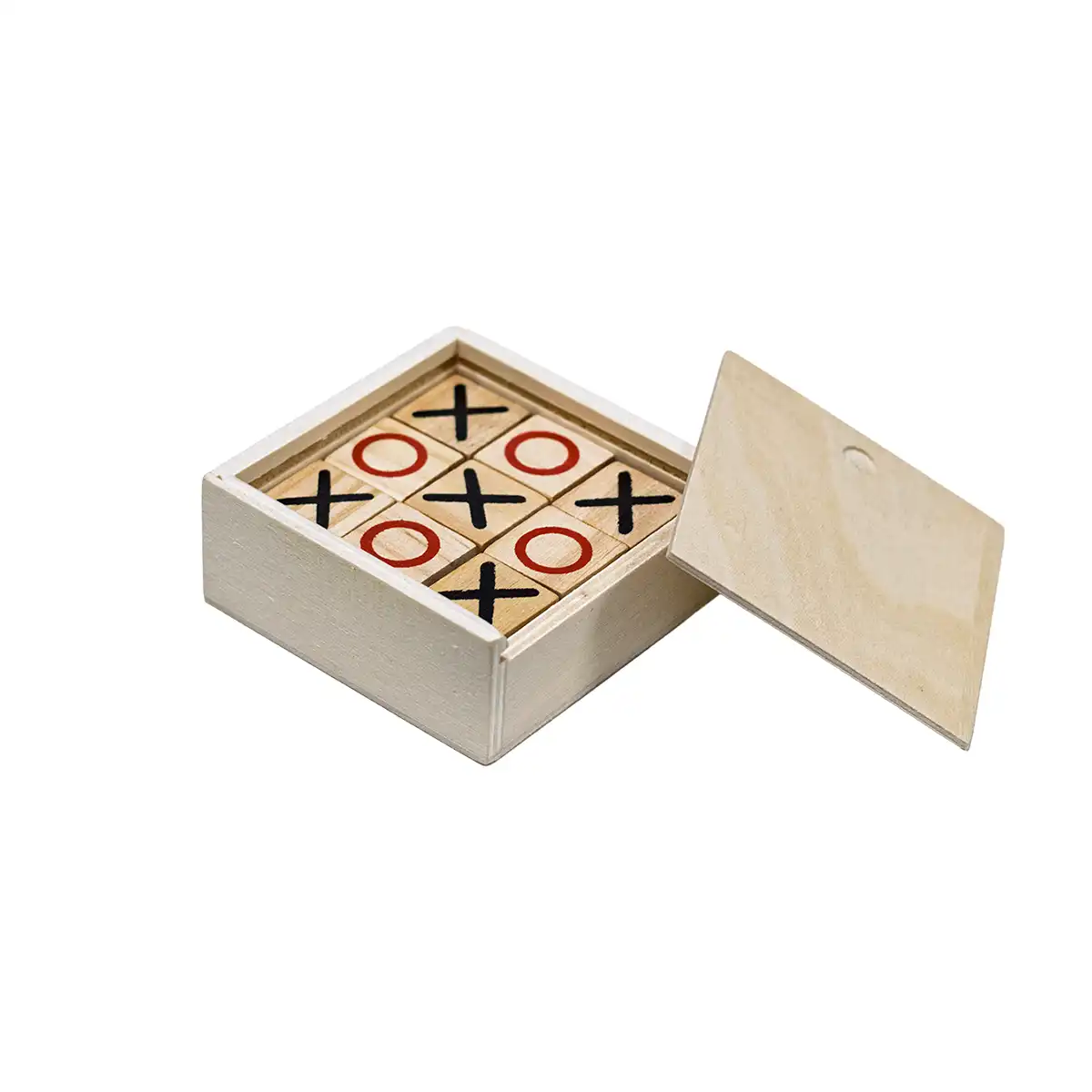 Wooden XO Tic-Tac-Toe game set with sliding wooden box