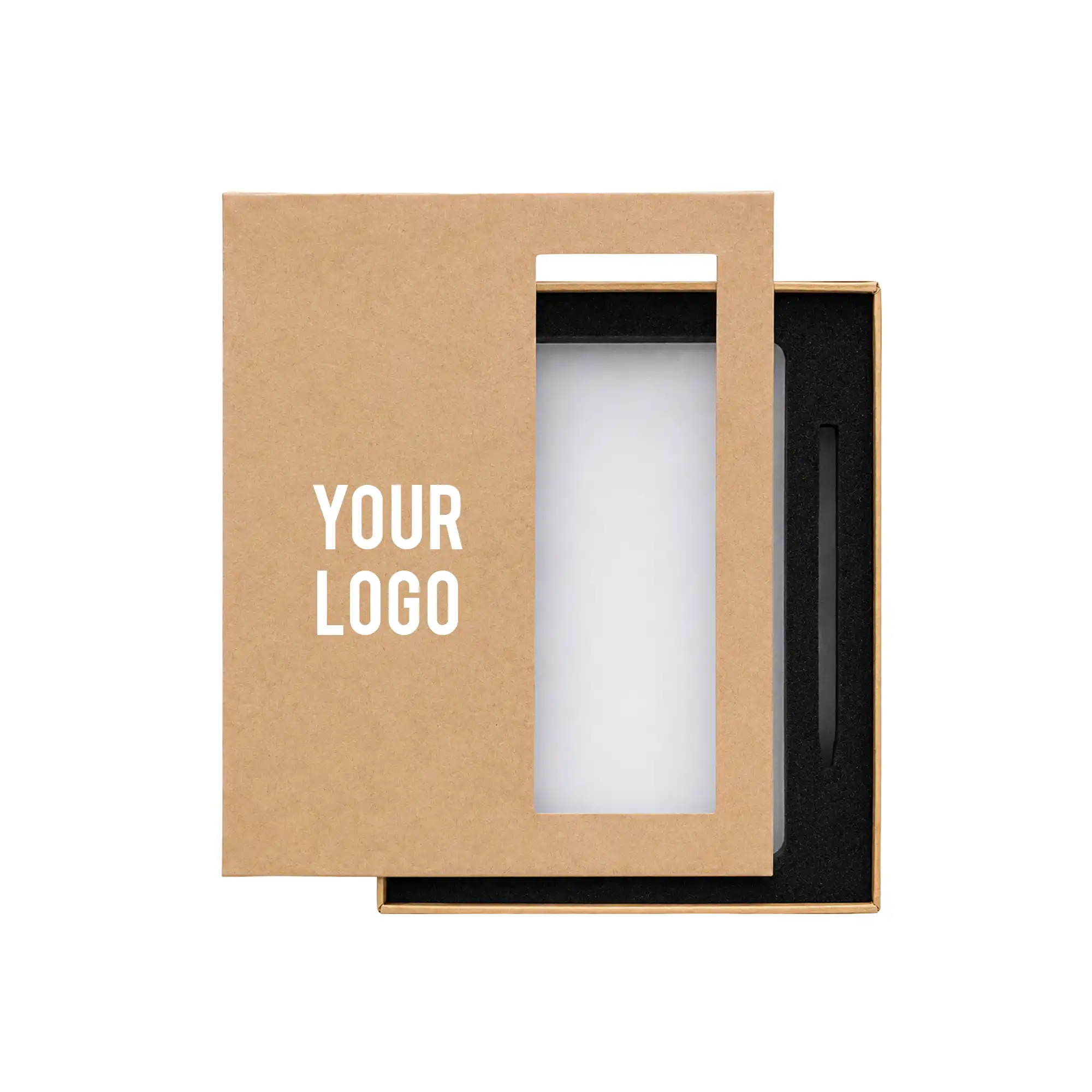 Brown Gift Box with Pen Notebook and Foam