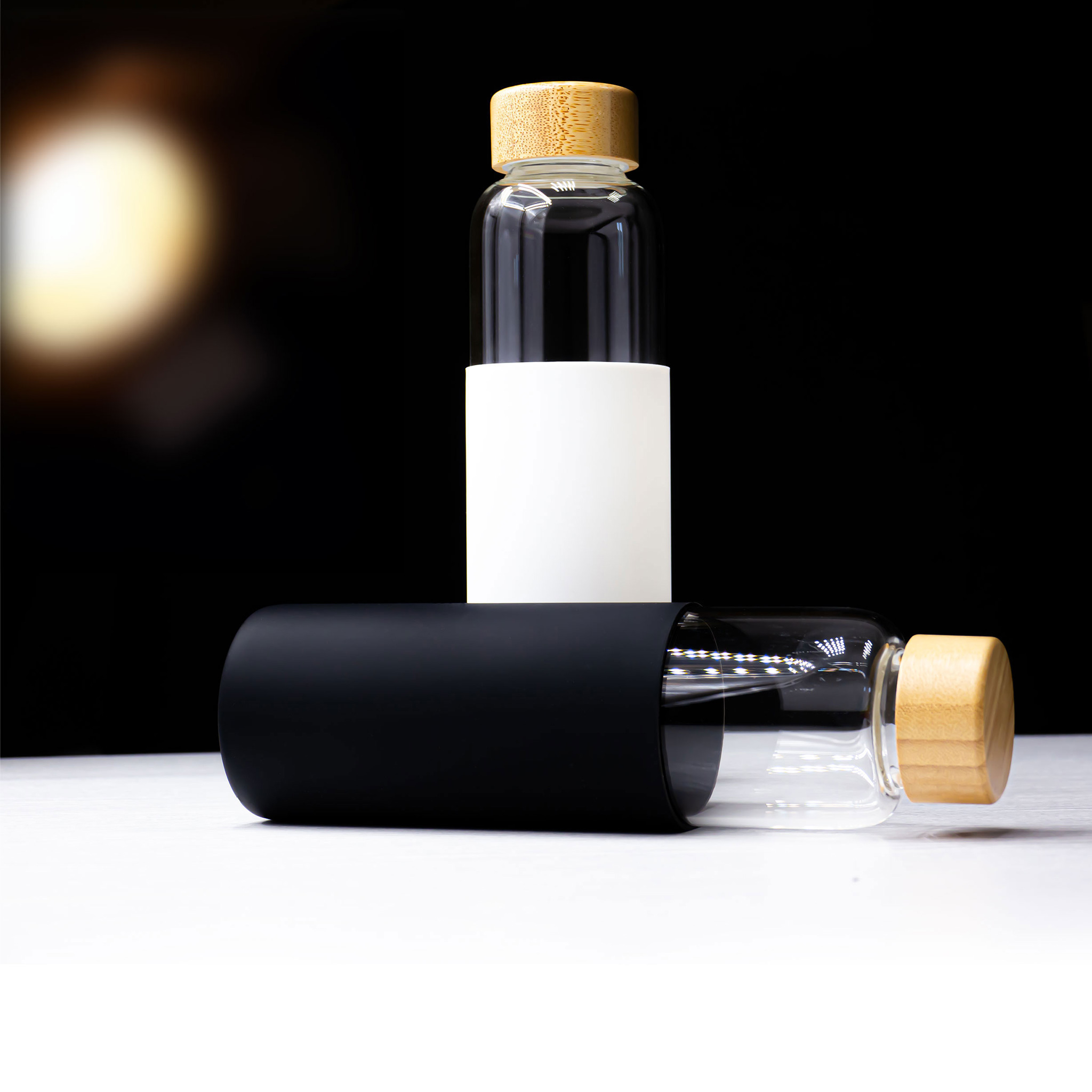 Bamboo Lid Glass Bottle With Silicon Case WT