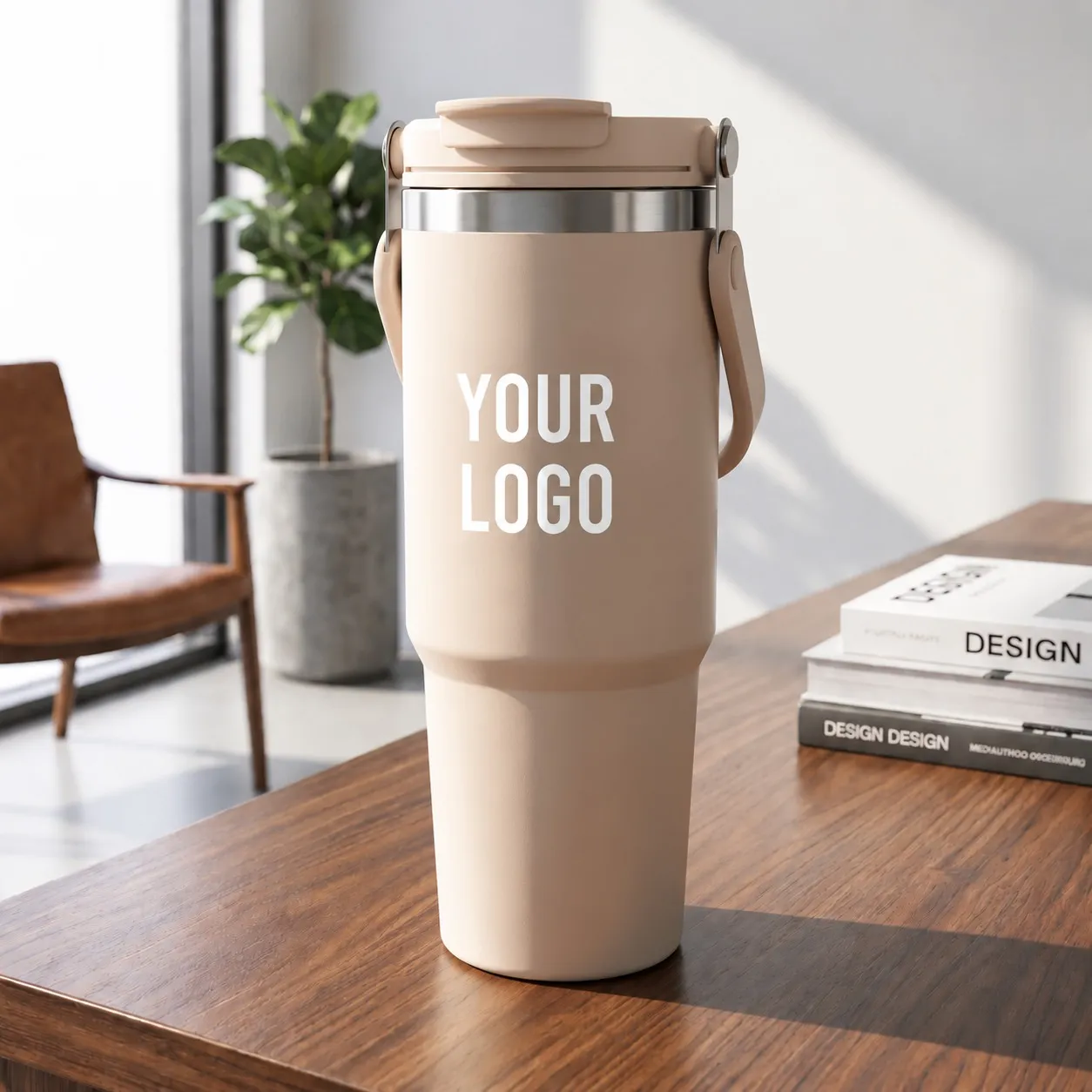 Tumbler with Handle and Sipper Sand Beige
