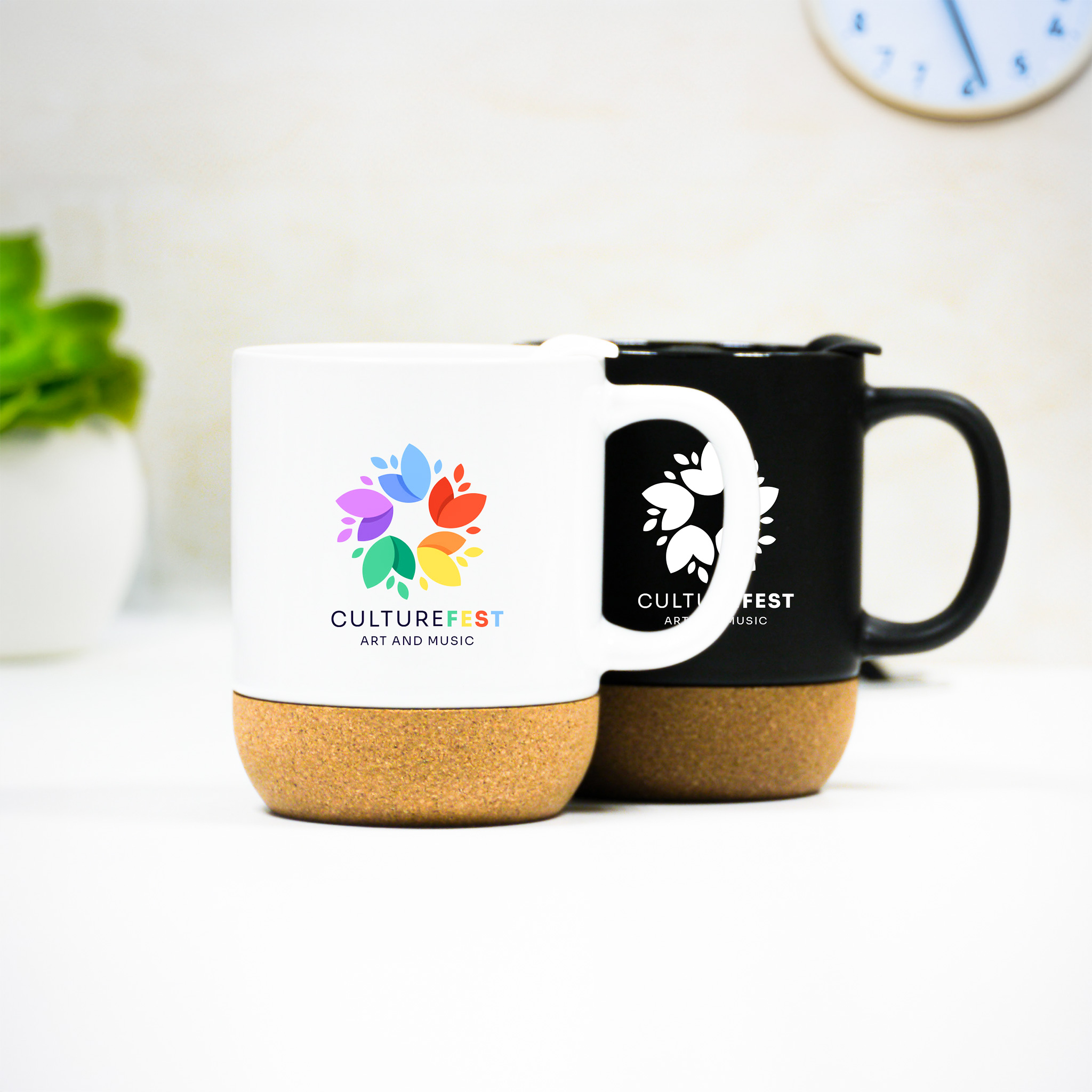 Ceramic Mug With Lid and Cork Base Black