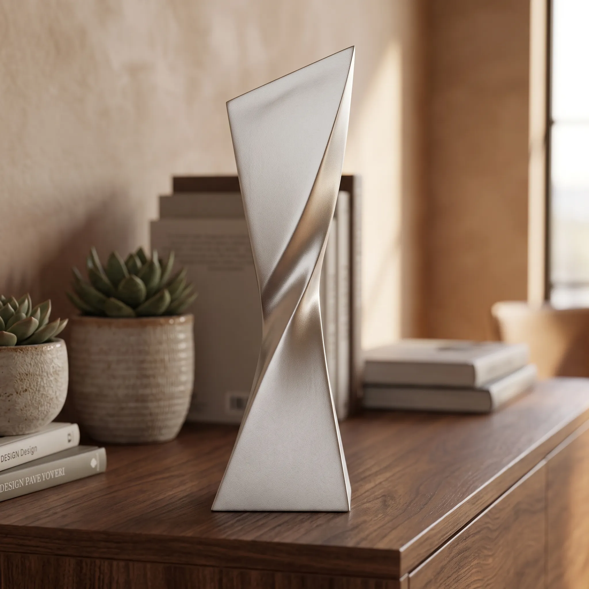 Matte silver blade-twist Resin award with sharp angled top