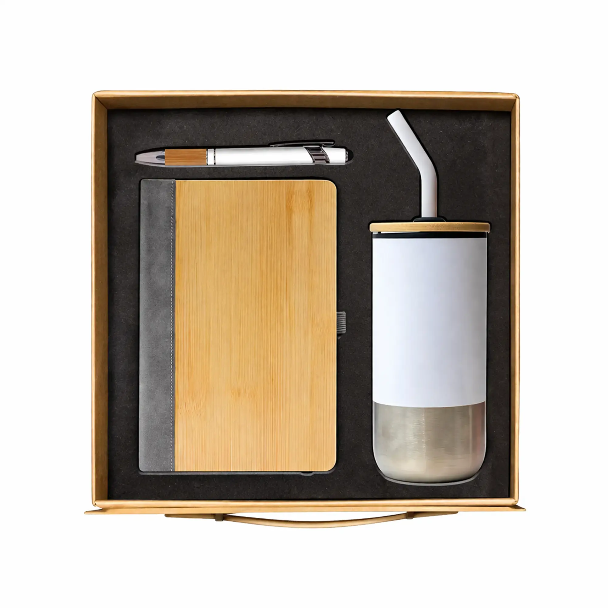 BambooWhite eco corporate gift set grey notebook white tumbler stylus pen UAE