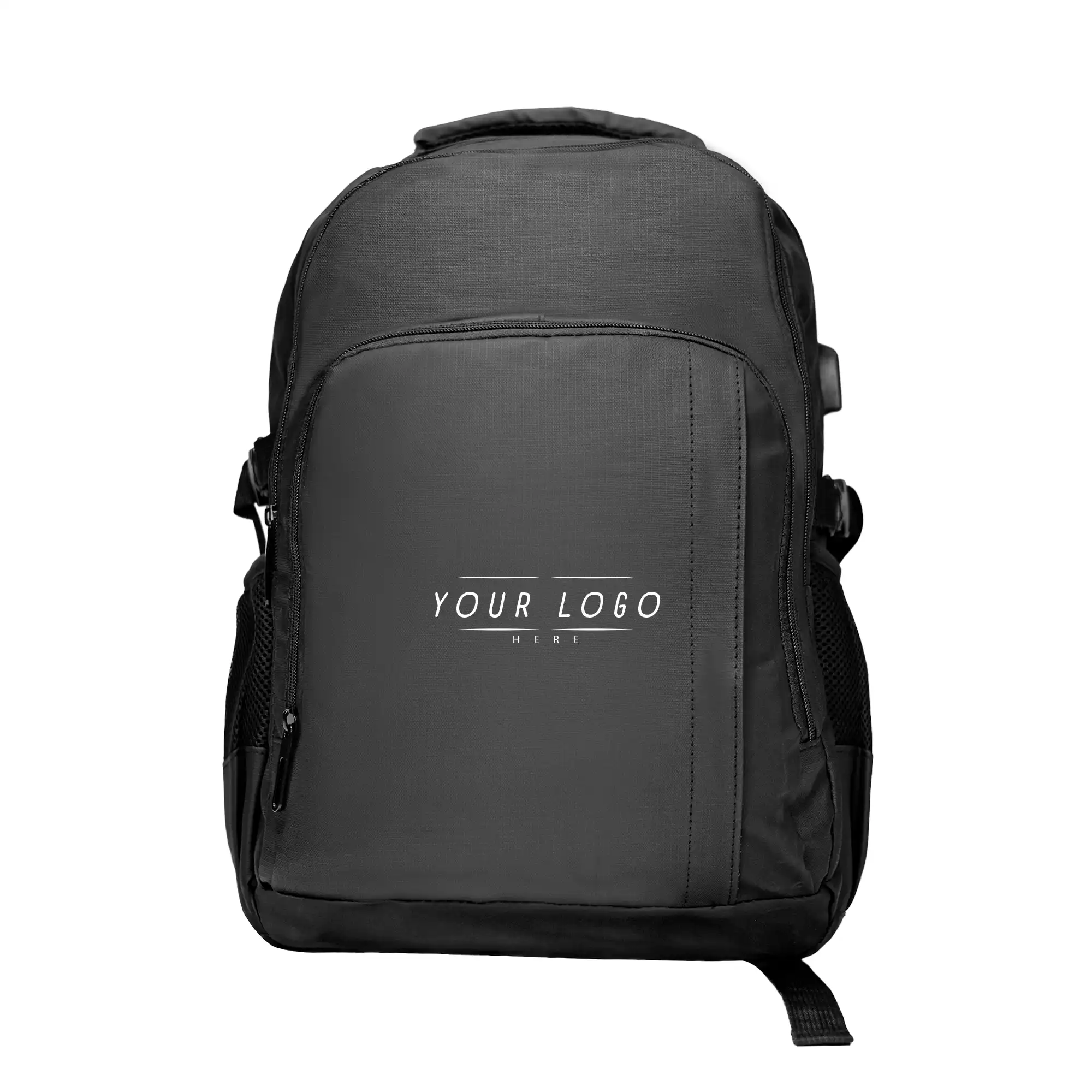 Black laptop backpack with USB charging port and professional design