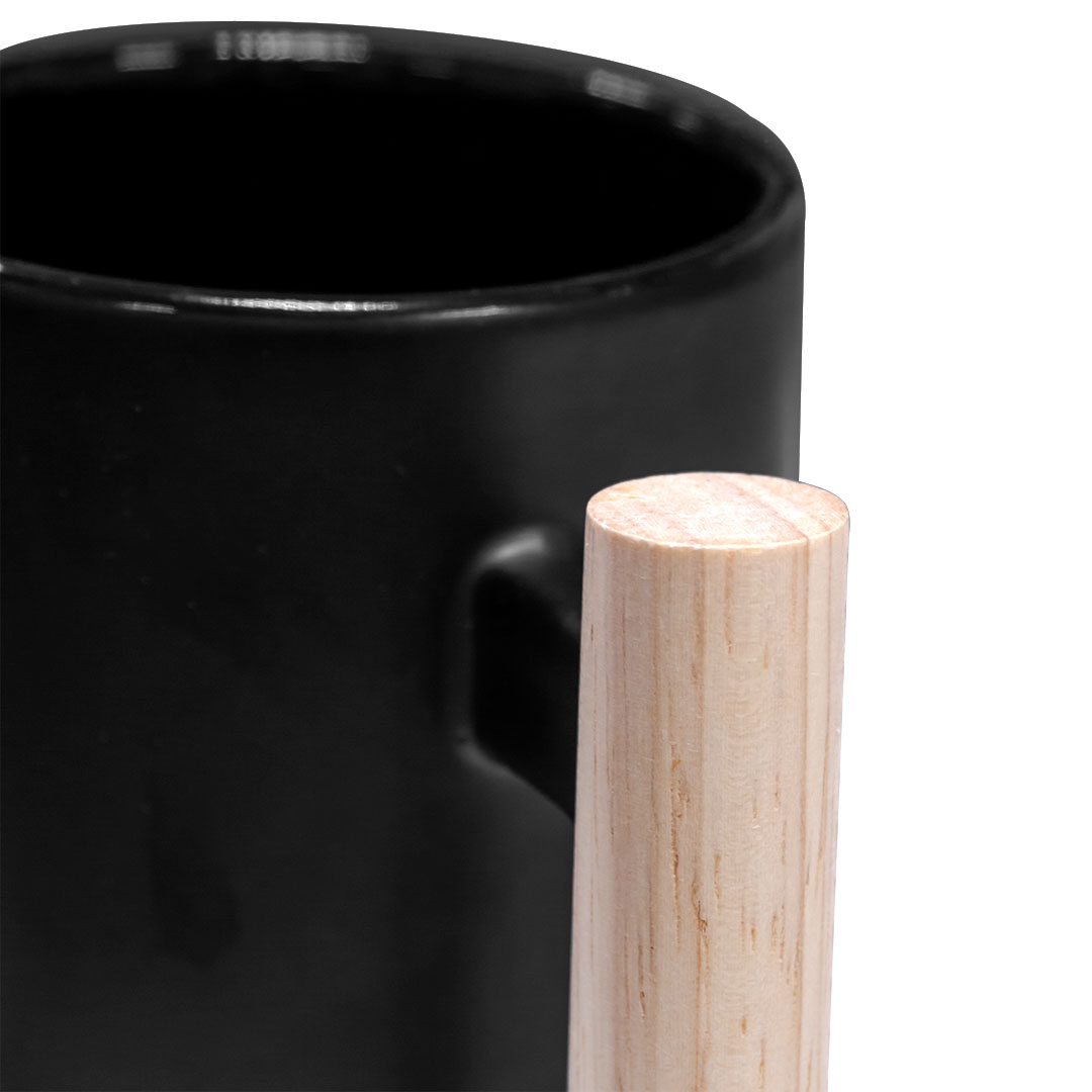 Eco-friendly ceramic mug with a stylish bamboo handle and lid Black