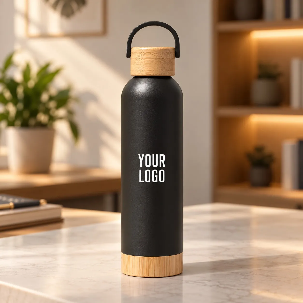 Insulated Bottle With Bamboo Lid BK