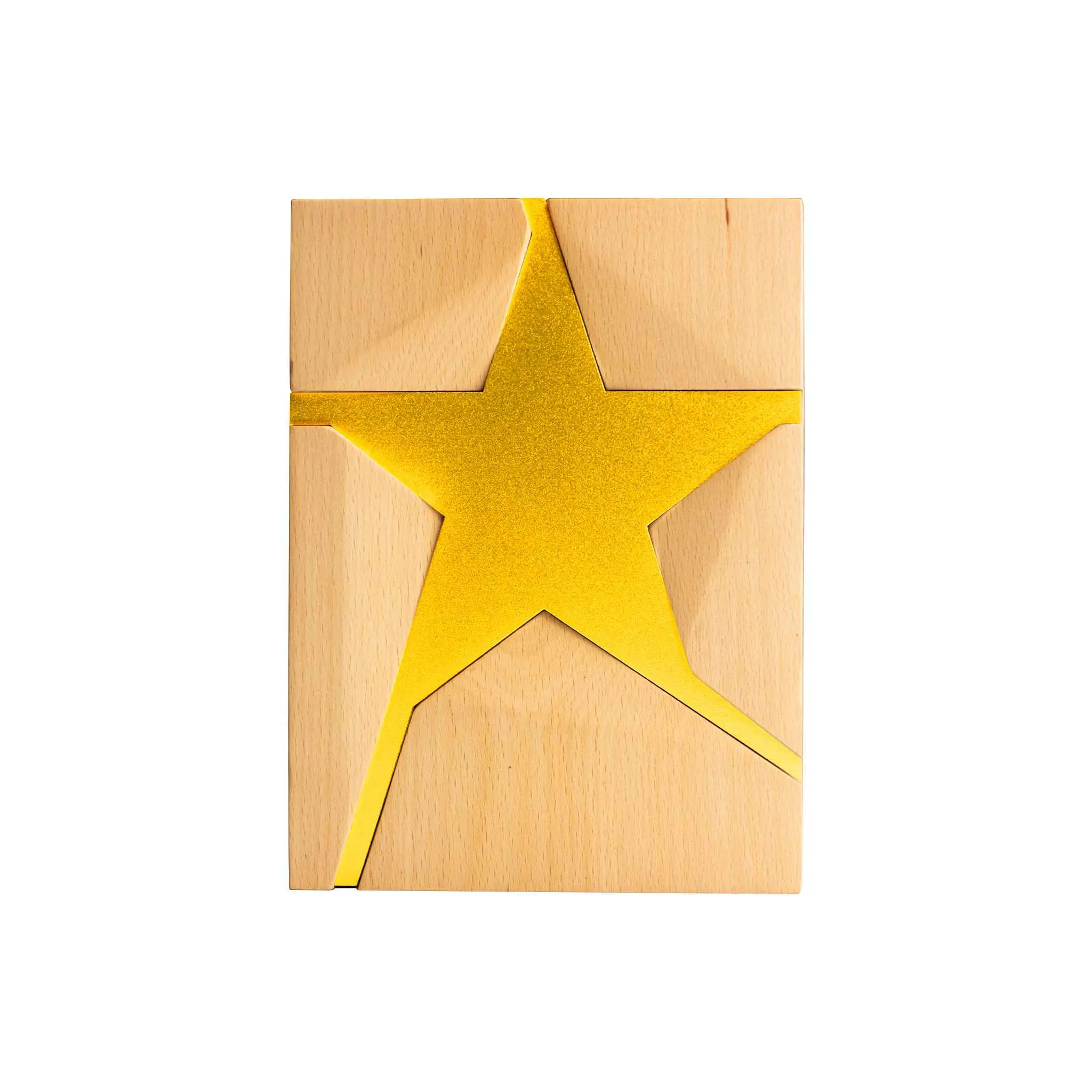 Wooden Trophy With Metal Star Gold