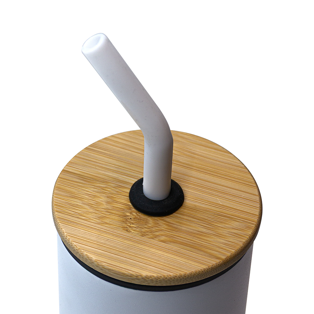 White Eco Tumbler with Bamboo Lid and Straw
