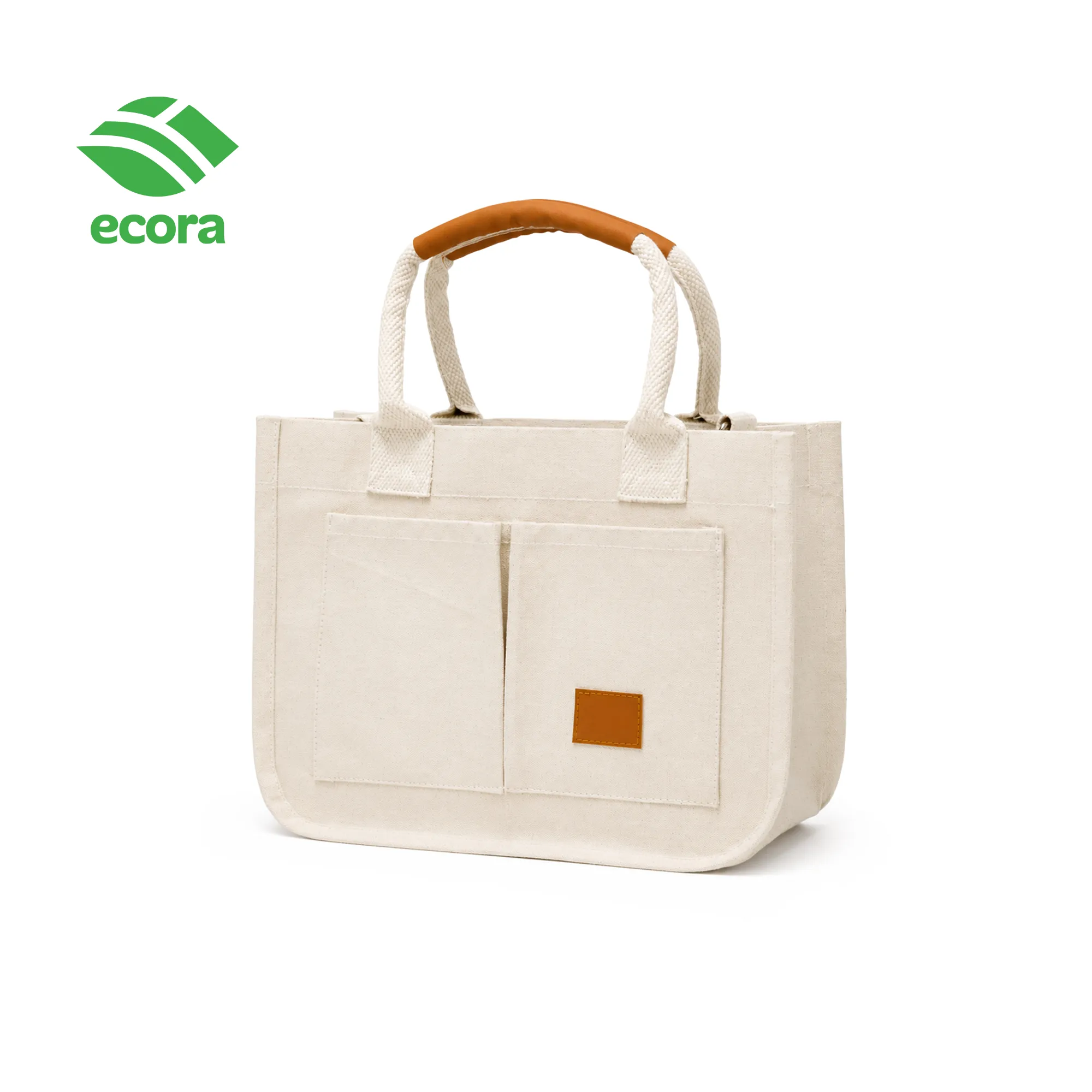 Canvo laminated canvas tote with a sample corporate logo printed on the front panel
