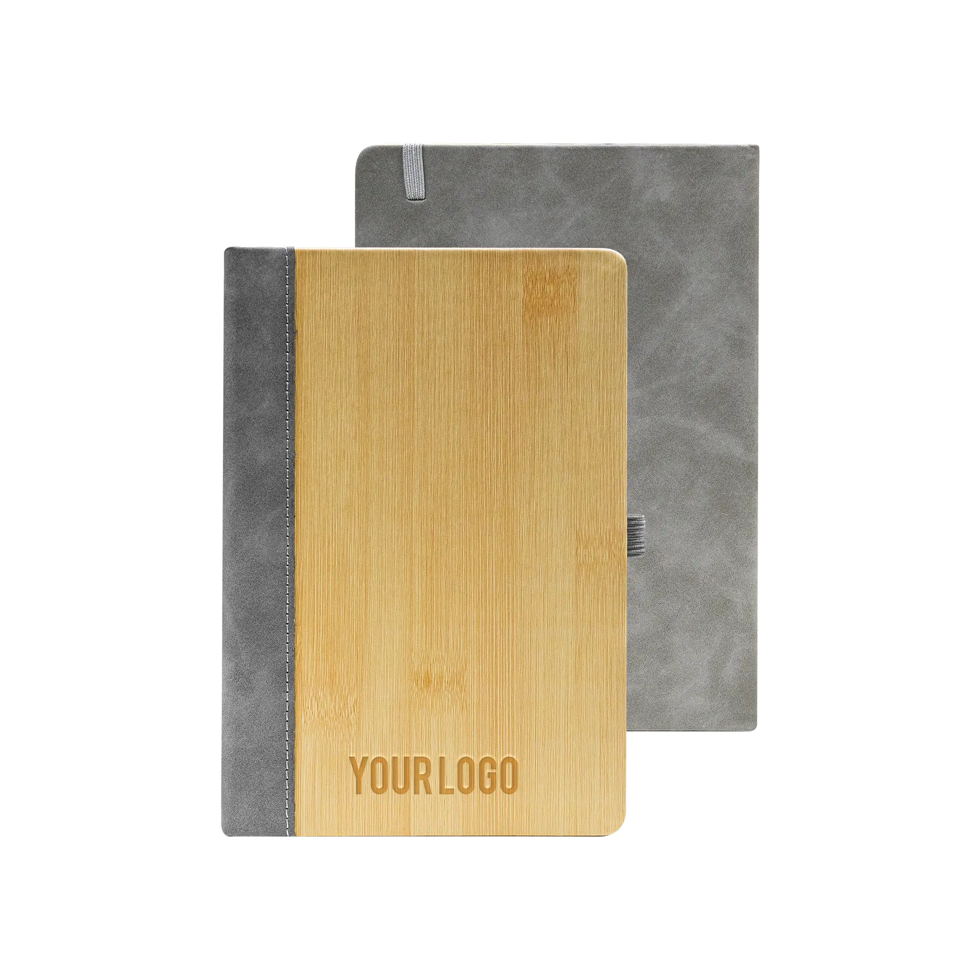 Promotional PU Notebook with Bamboo Finish Gray