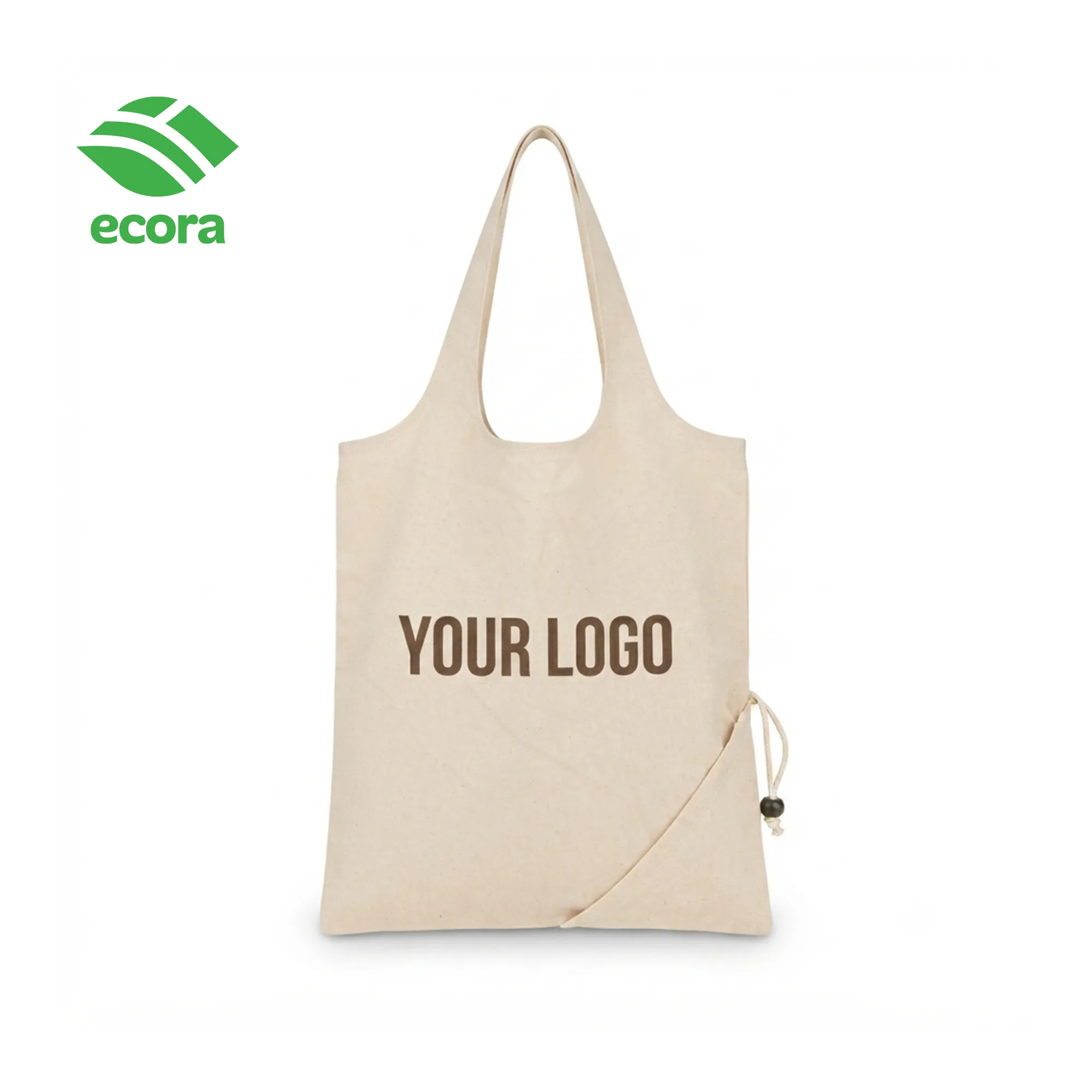 Folva foldable canvas shopping bag opened to full size with the front logo area visible