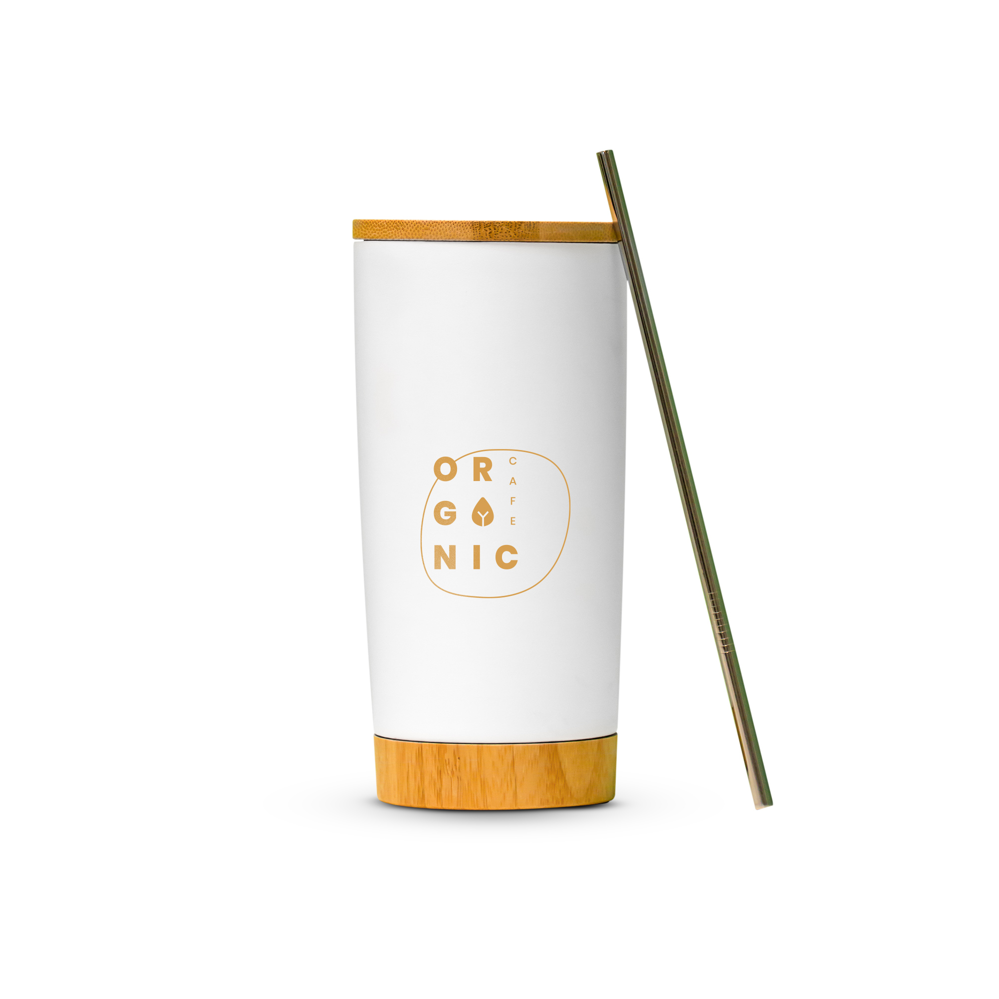 Stainless Steel Tumbler With Bamboo Lid And Base White