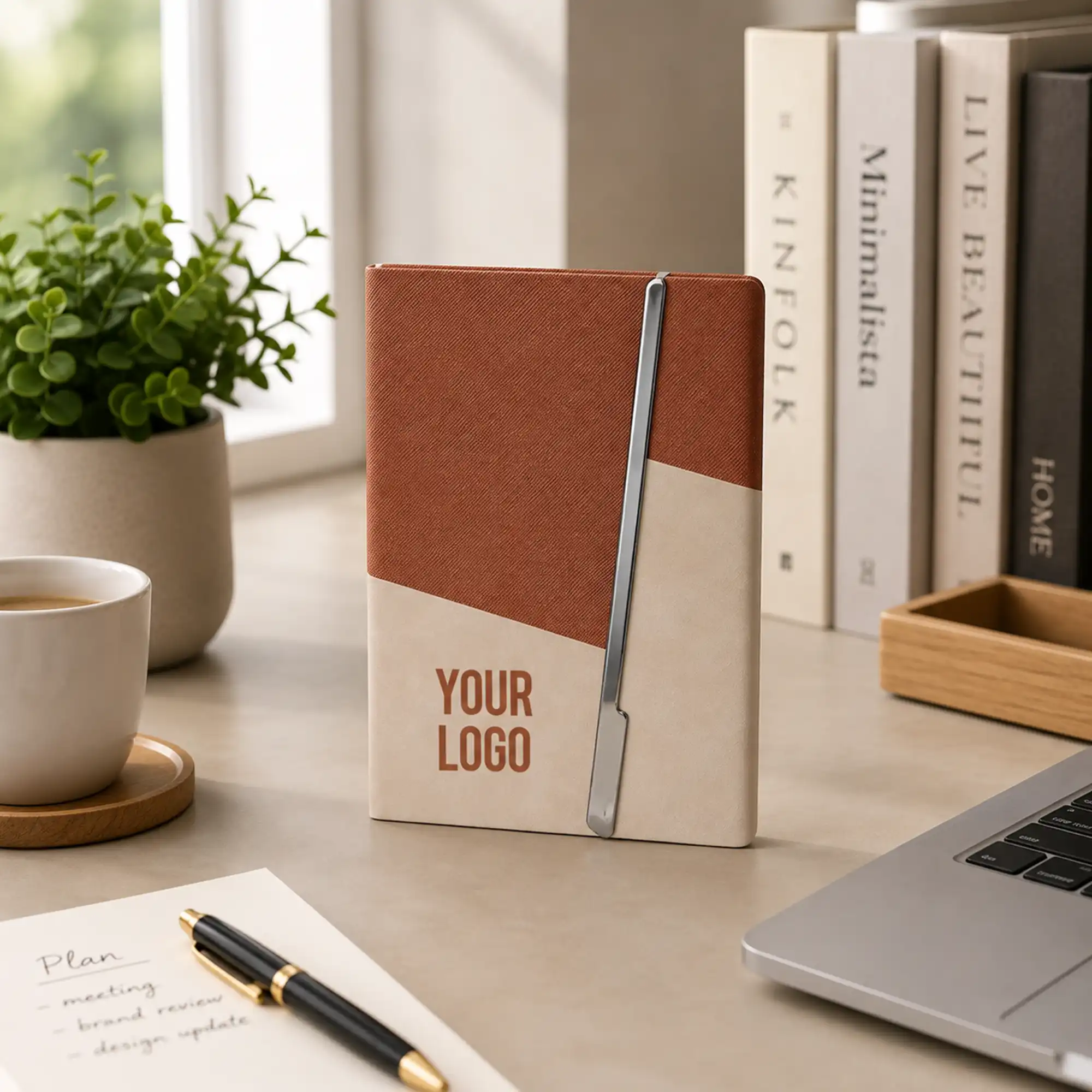 A5 Premium Notebook with Metal Foldable Closure Brown