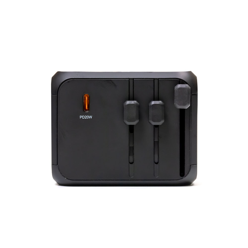 Universal travel adapter with 3 Type C and 2 USB A ports