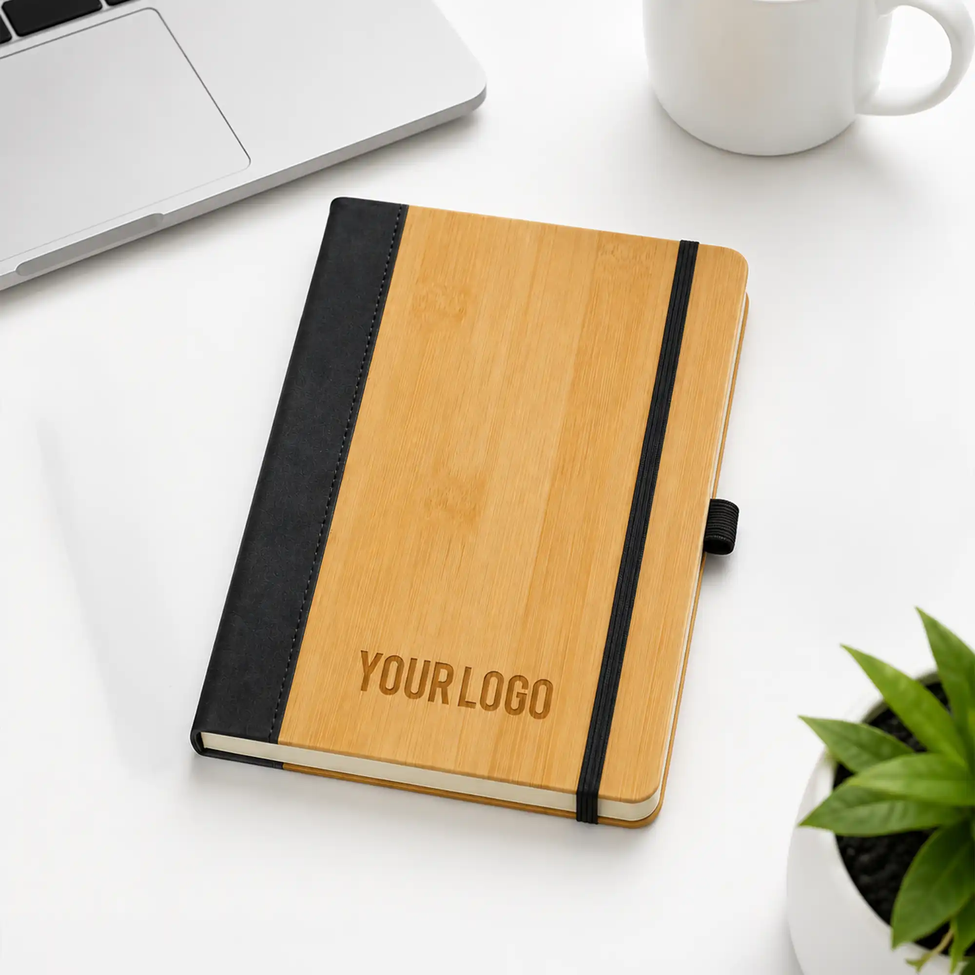 Promotional PU Notebook with Bamboo Finish Black