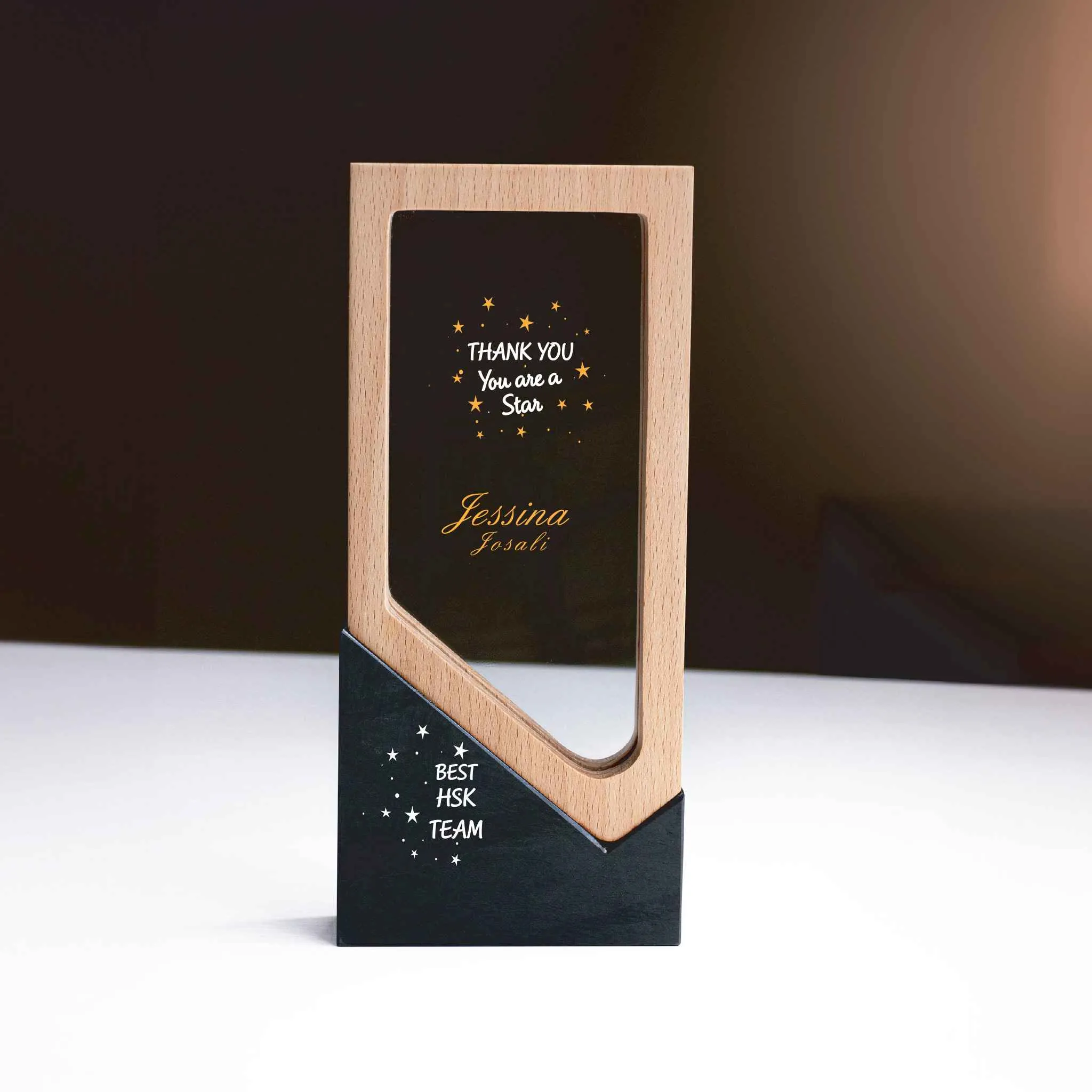 Trophy With Wood Crystal and Black Stone