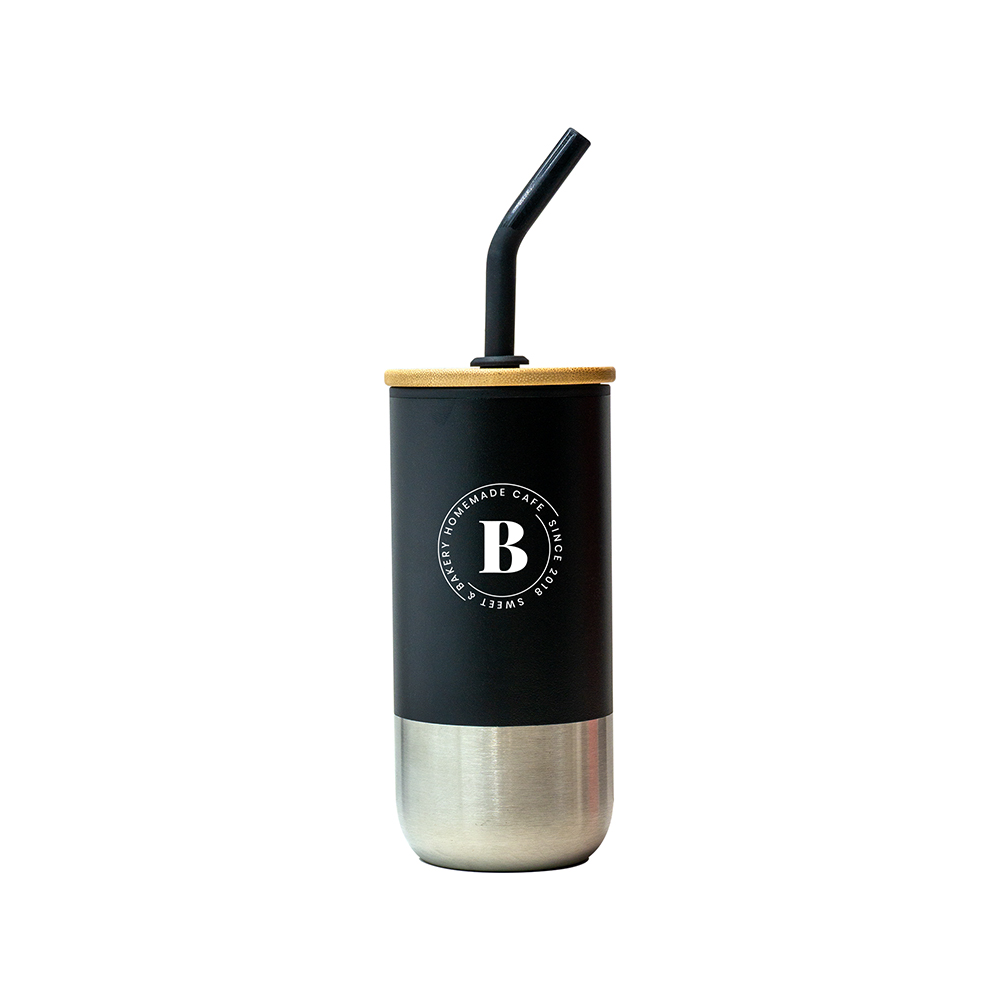 Black Eco Tumbler with Bamboo Lid and Straw