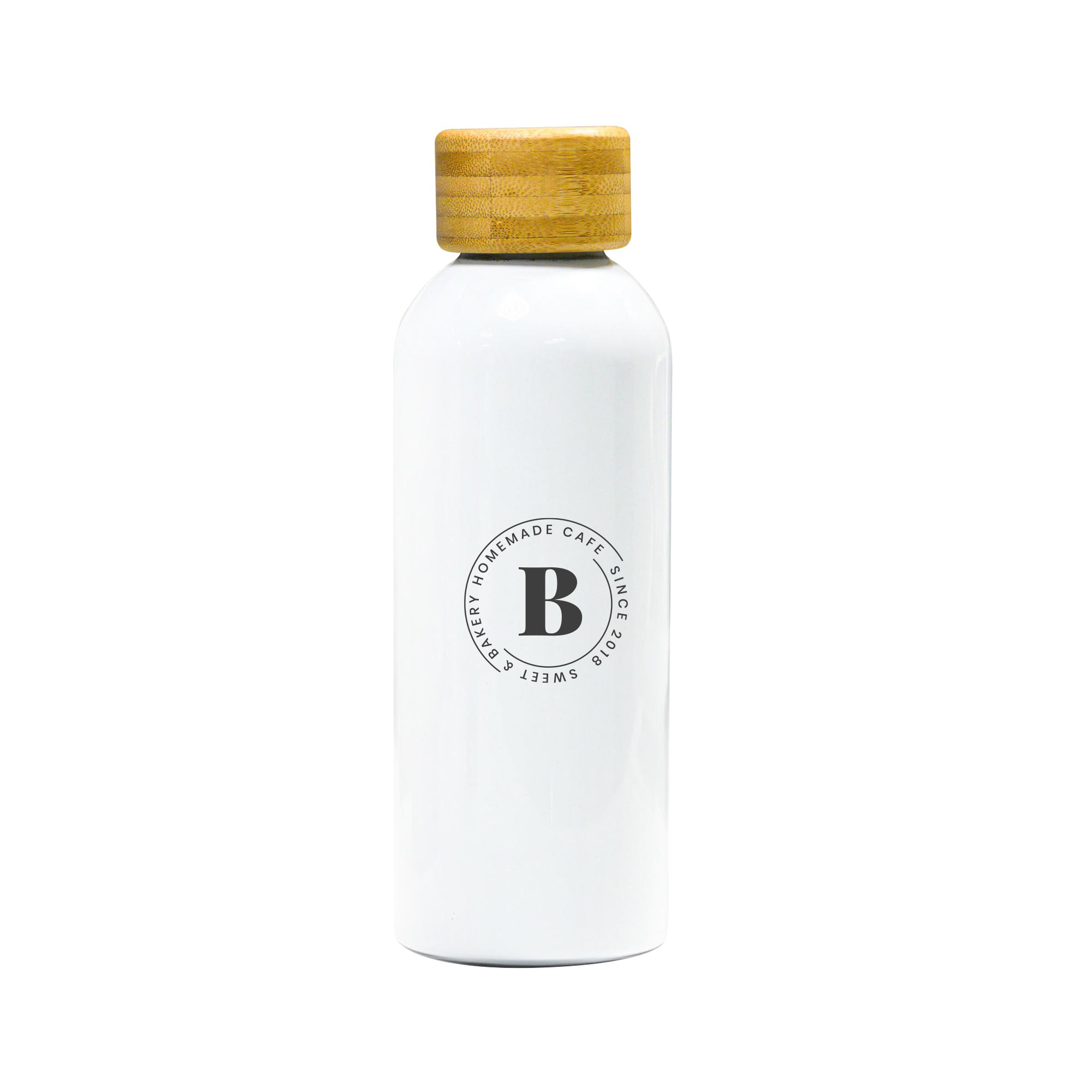 Insulated Bottle With Bamboo Lid White
