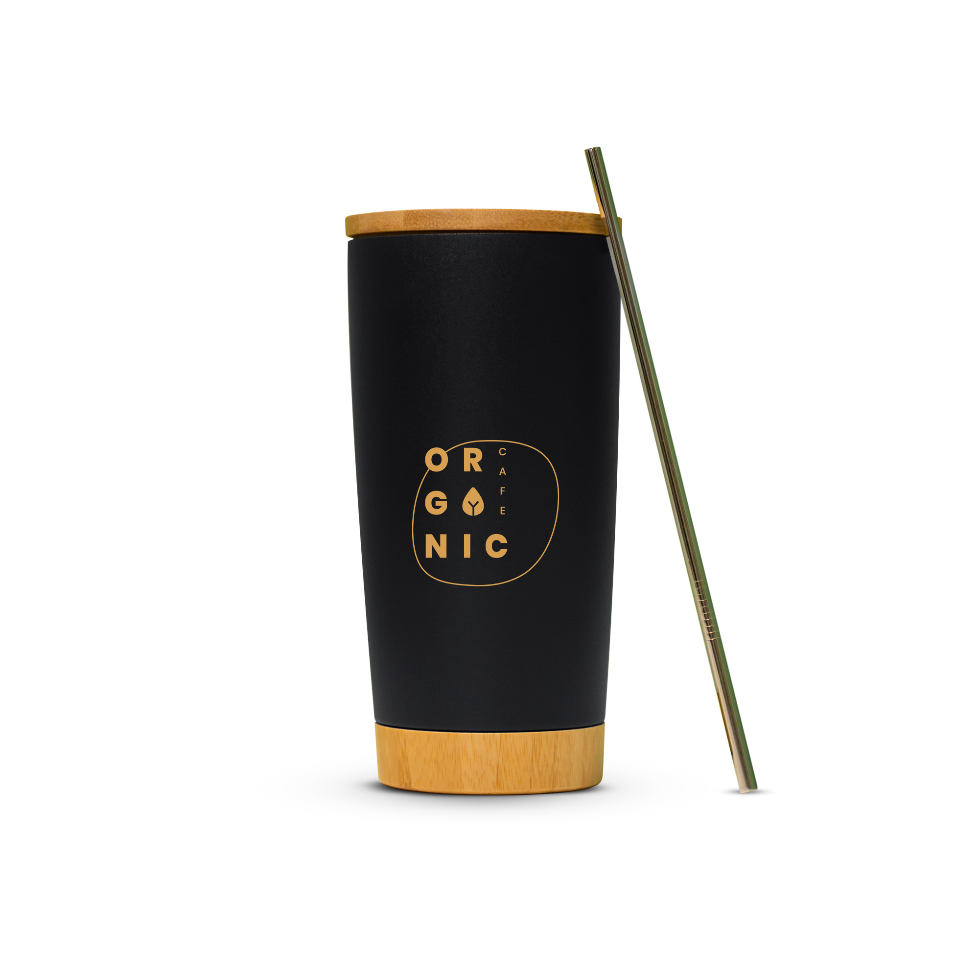 Stainless Steel Tumbler With Bamboo Lid And Base Black