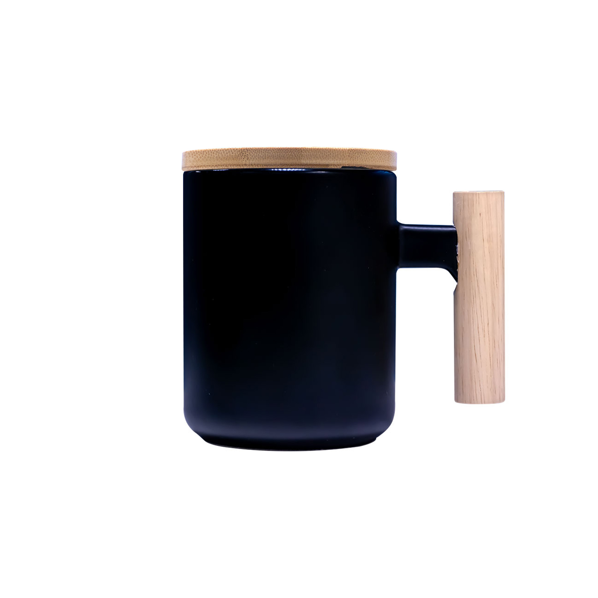 Eco-friendly ceramic mug with a stylish bamboo handle and lid Black