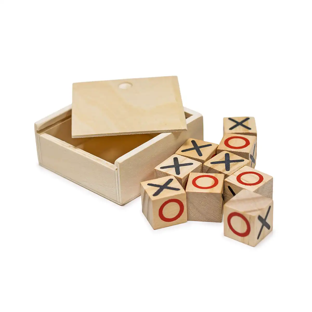 Wooden XO Tic-Tac-Toe game set with sliding wooden box