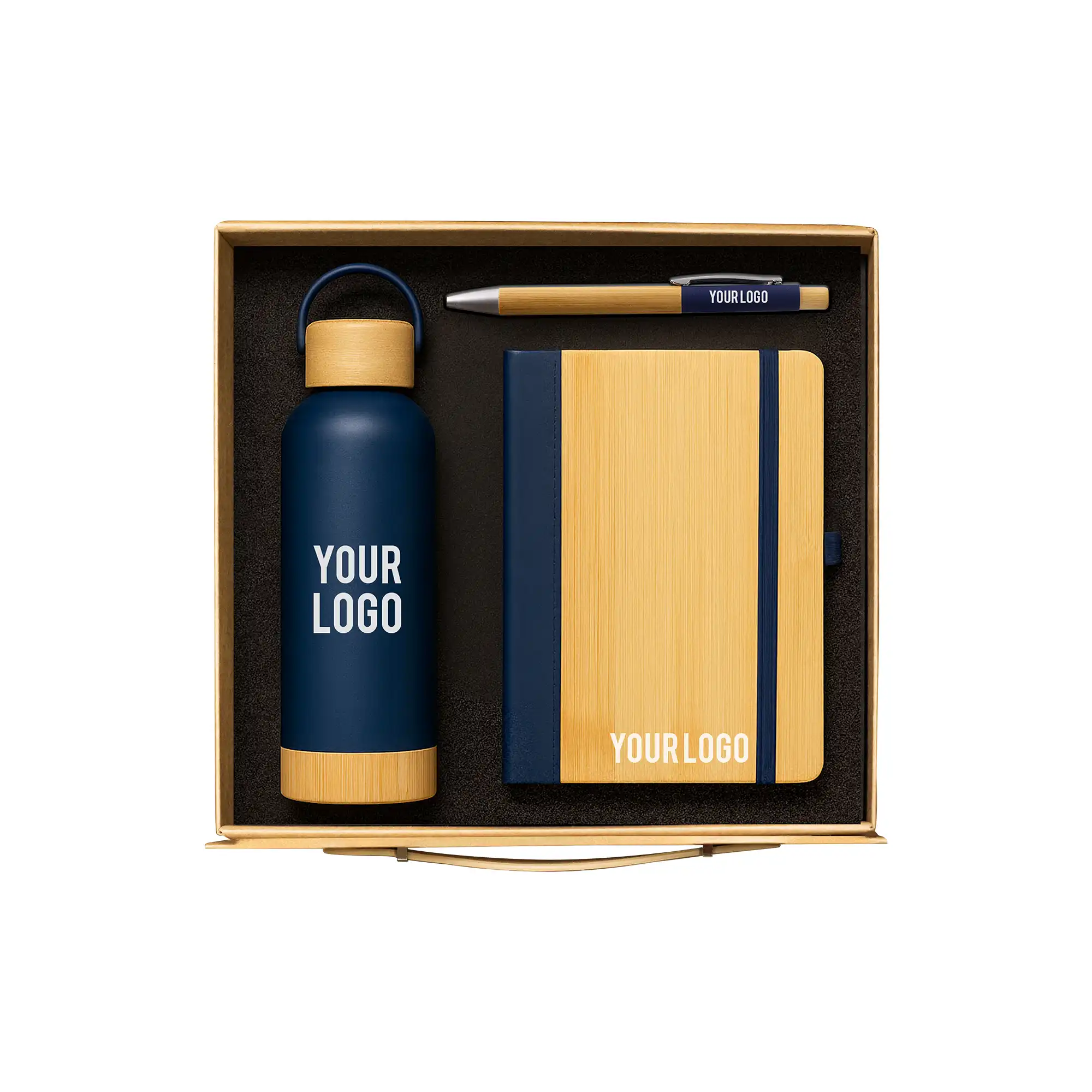 EcoBlend Trio navy blue corporate gift set bamboo bottle notebook pen UAE
