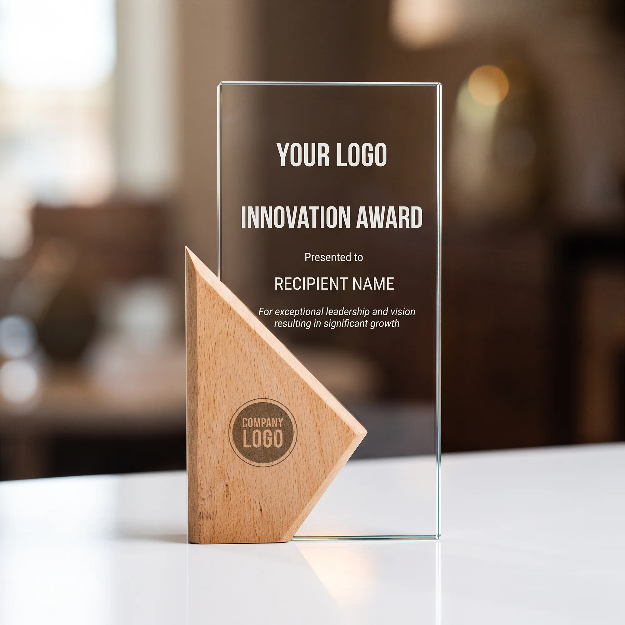 Rectangle Wooden Crystal Trophy