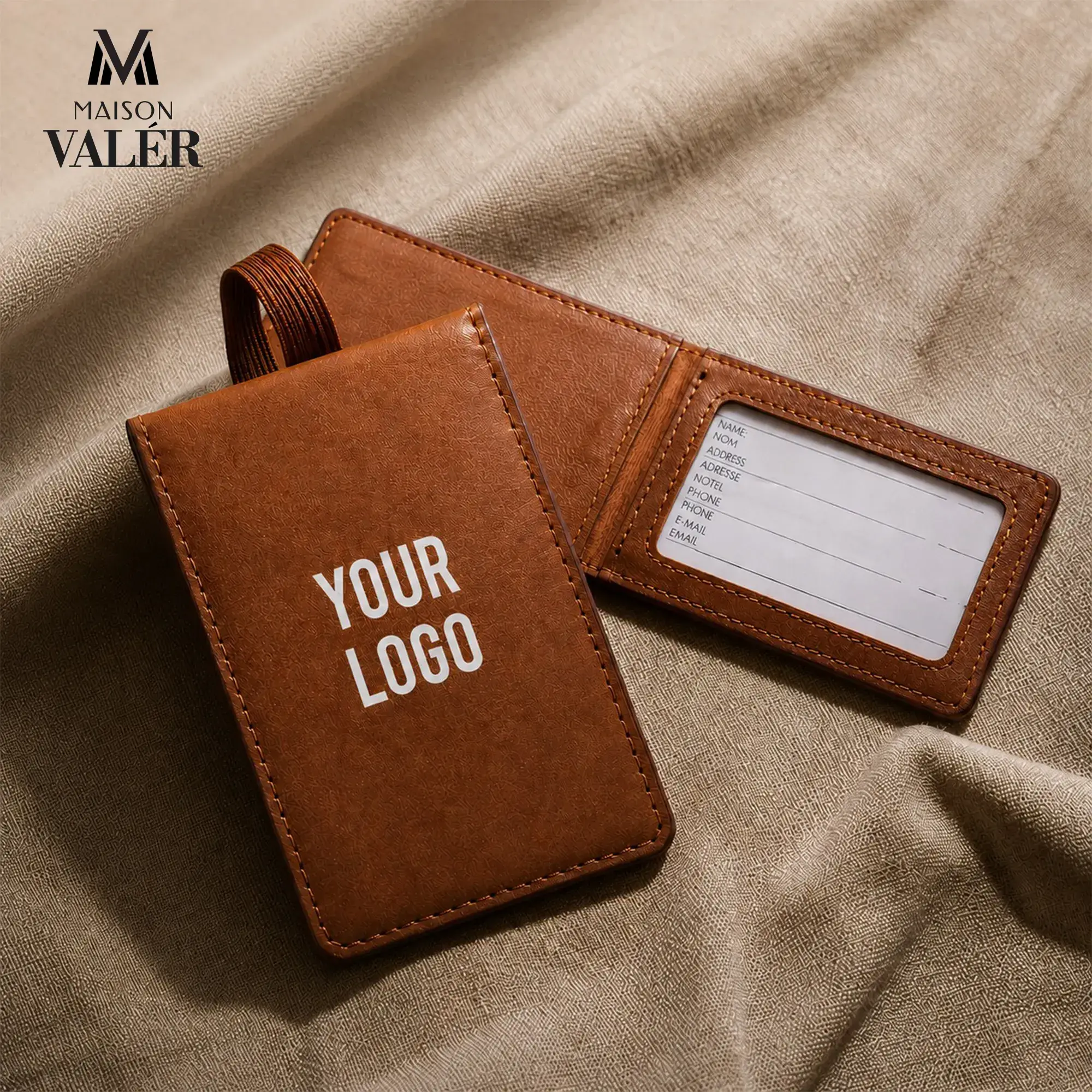 The Identifier premium leather luggage tag custom logo corporate travel gift UAE