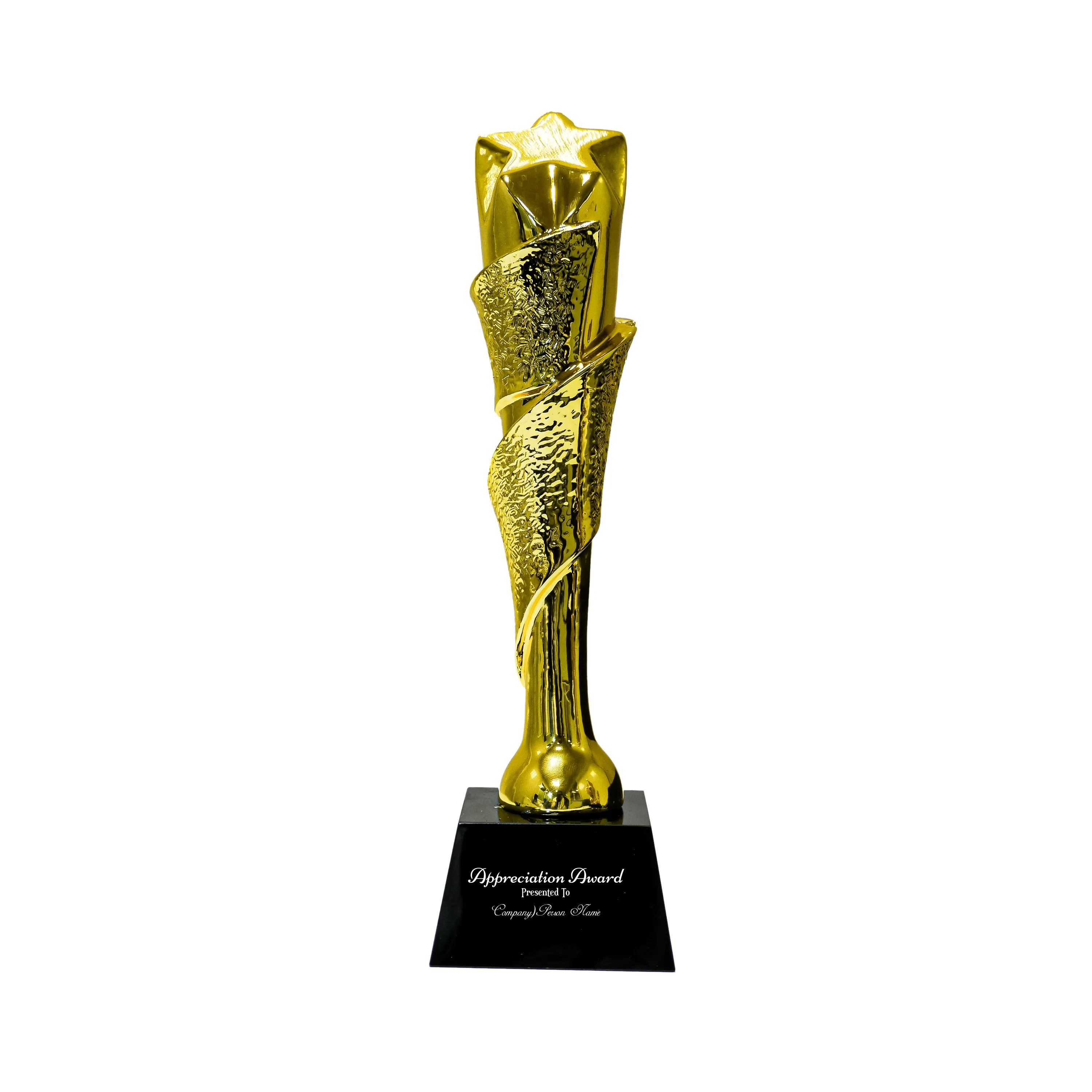 Award Trophy  Star edges joint slanted full gold with black base
